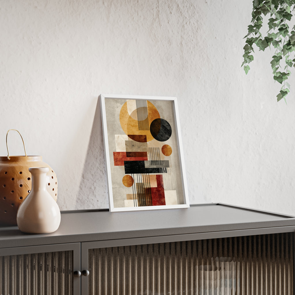 Boho Poster im Holzrahmen | Moderne Boho Wandkunst, Geometrische Wohnraumdeko, Geschenk für Kunstliebhaber, Abstraktes Design