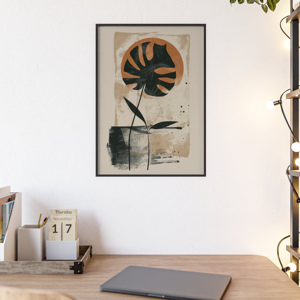 Modern Botanical Art Poster with Wooden Frame, Wall Decor, Minimalist Home Accent, Gift for Plant Lovers, Living Room Decor