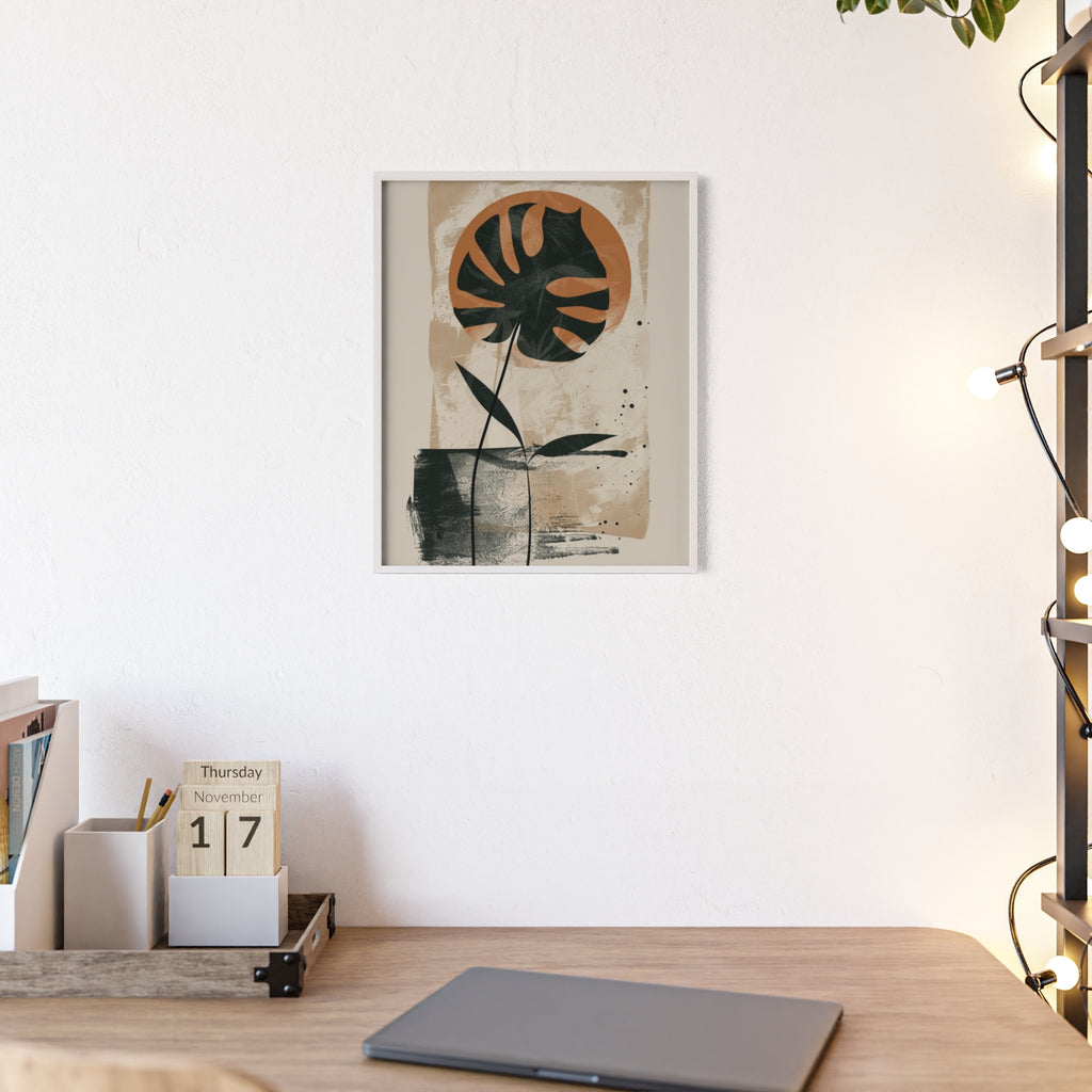 Modern Botanical Art Poster with Wooden Frame, Wall Decor, Minimalist Home Accent, Gift for Plant Lovers, Living Room Decor