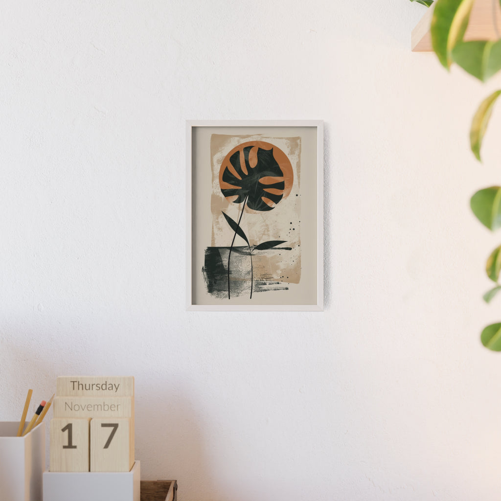 Modern Botanical Art Poster with Wooden Frame, Wall Decor, Minimalist Home Accent, Gift for Plant Lovers, Living Room Decor