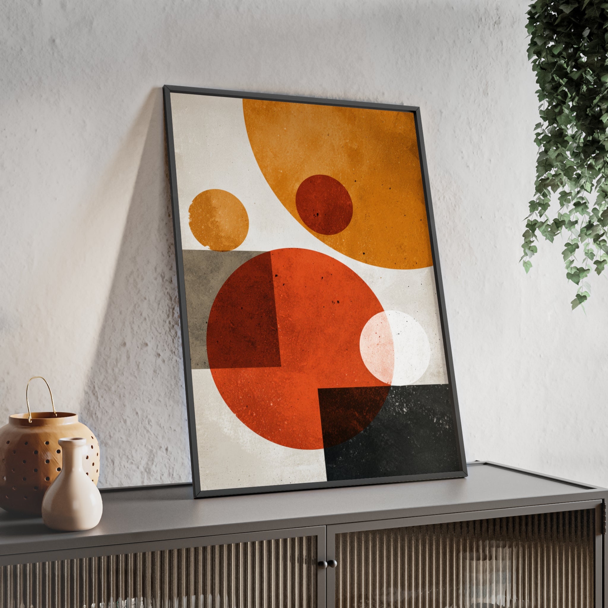 Abstraktes Geometrisches Kunstposter im Holzrahmen | Moderne Wanddeko, Minimalistisches Wohnzimmer & Büro, Boho Wandkunst