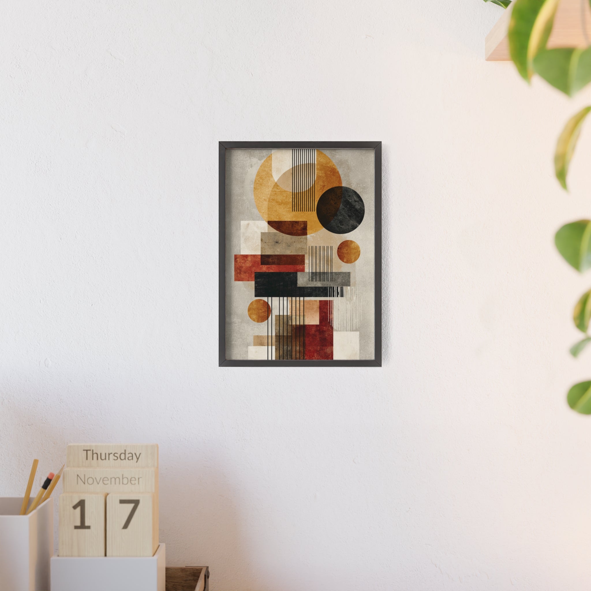 Boho Poster im Holzrahmen | Moderne Boho Wandkunst, Geometrische Wohnraumdeko, Geschenk für Kunstliebhaber, Abstraktes Design