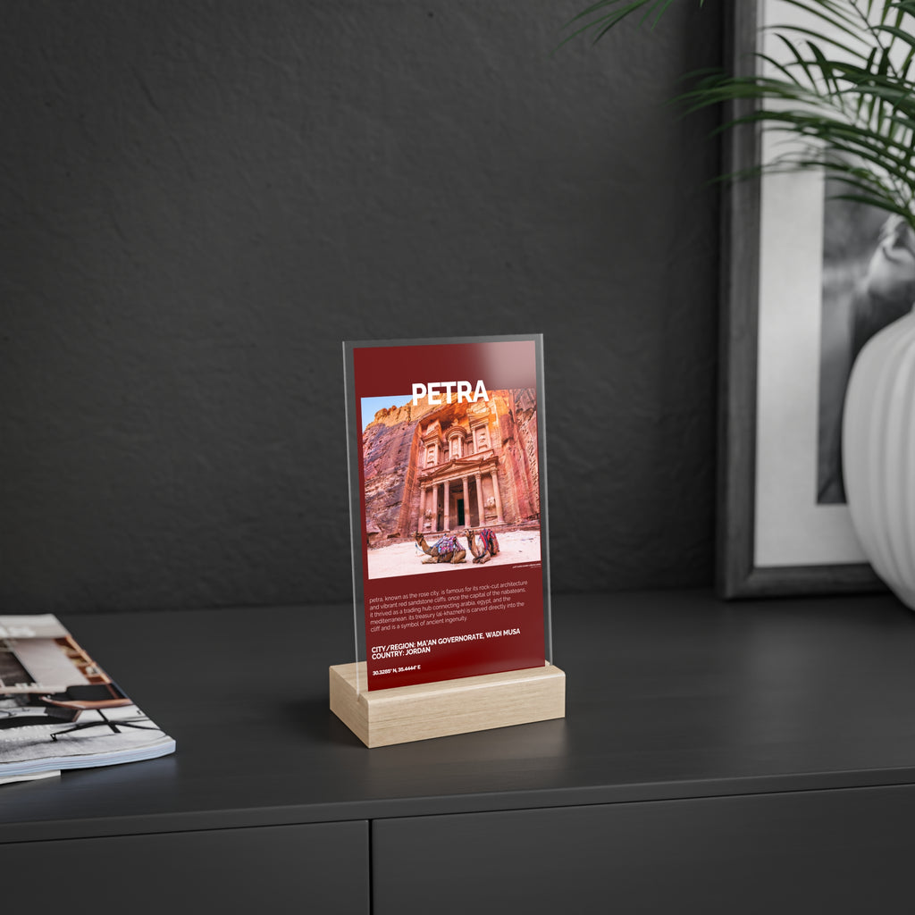 Petra Acrylschild mit Holzständer | Sammlerstück & Geschenk - World Wonder Collector Series