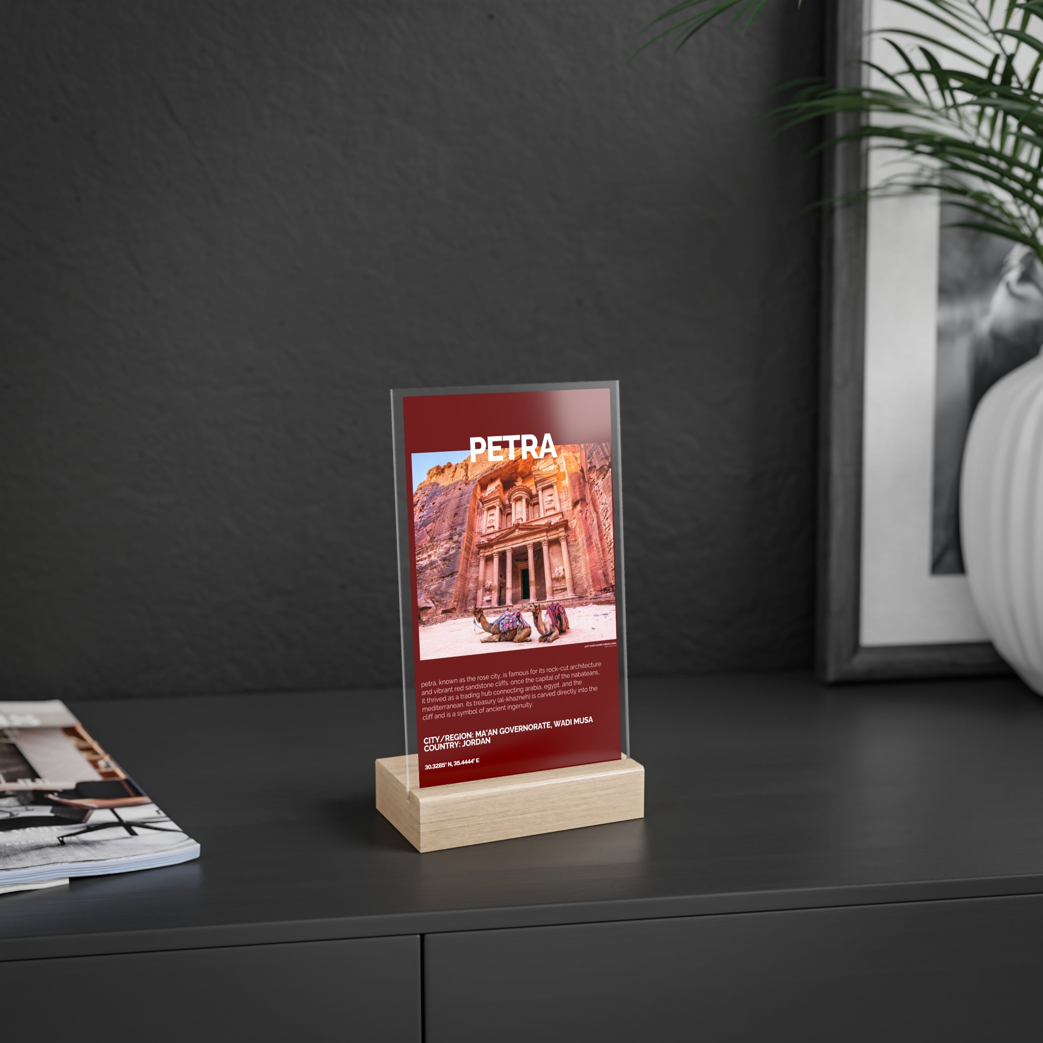 Petra Acrylschild mit Holzständer | Sammlerstück & Geschenk - World Wonder Collector Series