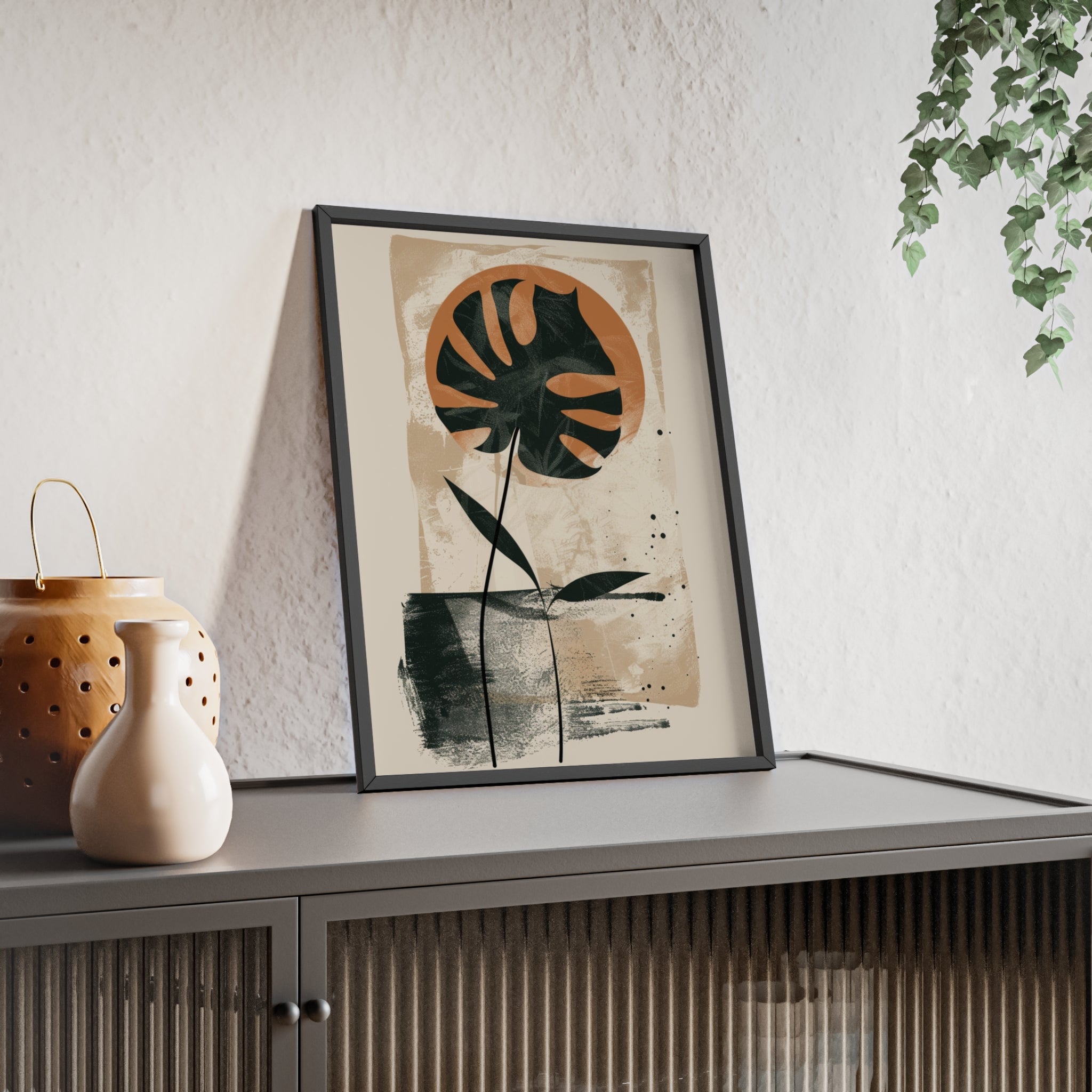 Modern Botanical Art Poster with Wooden Frame, Wall Decor, Minimalist Home Accent, Gift for Plant Lovers, Living Room Decor