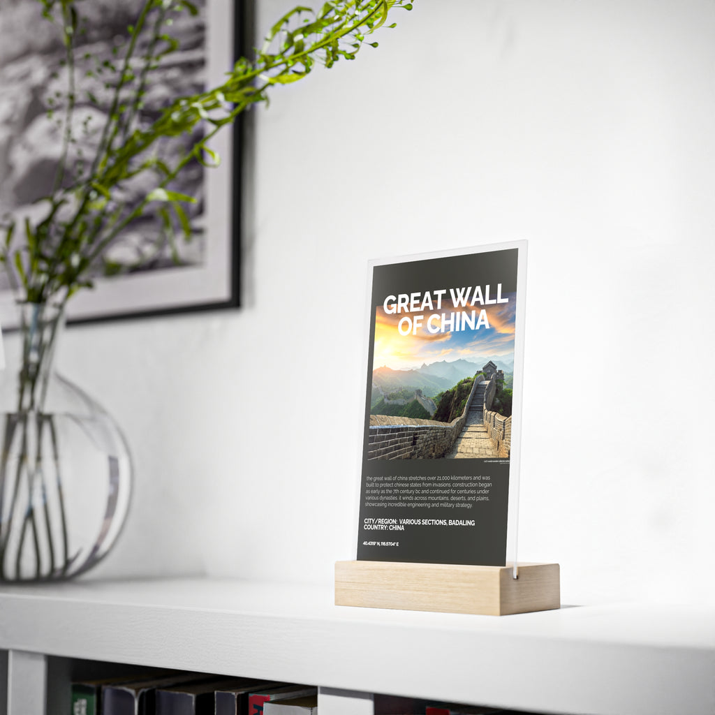 Große Mauer von China Acrylschild mit Holzständer | Sammlerstück & Geschenk - World Wonder Collector Series