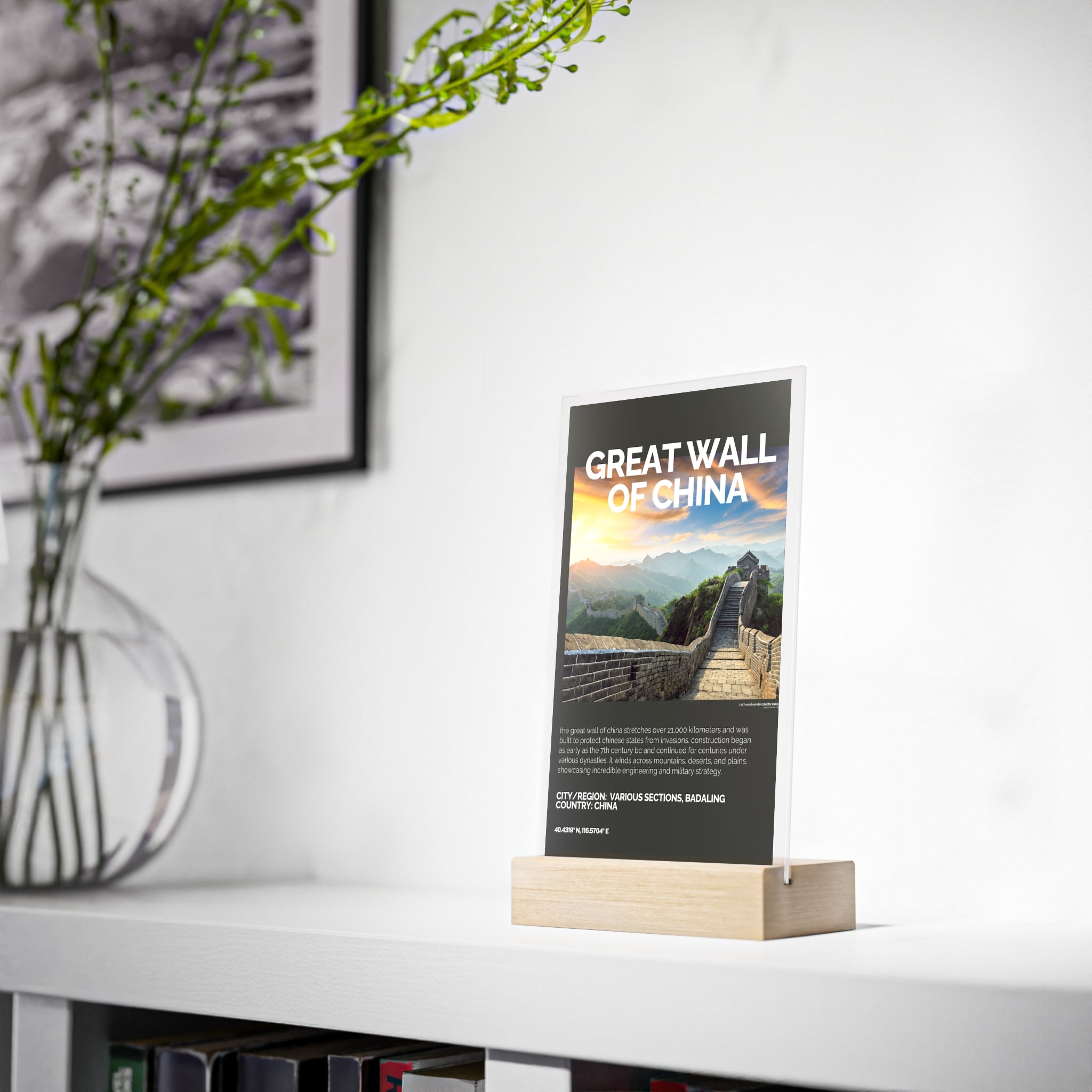 Große Mauer von China Acrylschild mit Holzständer | Sammlerstück & Geschenk - World Wonder Collector Series