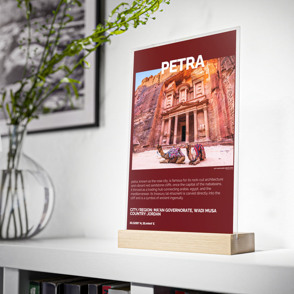 Petra Acrylschild mit Holzständer | Sammlerstück & Geschenk - World Wonder Collector Series