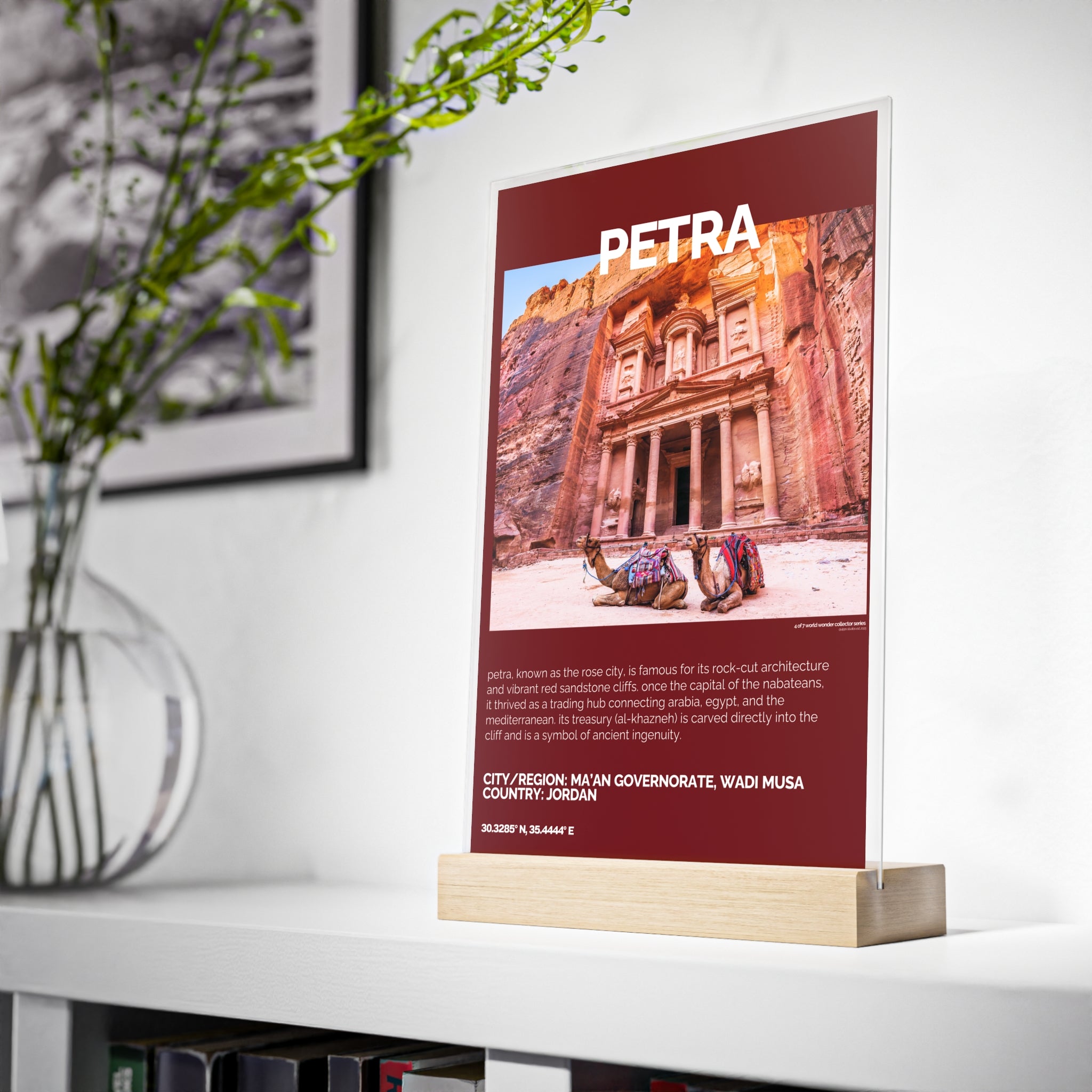 Petra Acrylschild mit Holzständer | Sammlerstück & Geschenk - World Wonder Collector Series