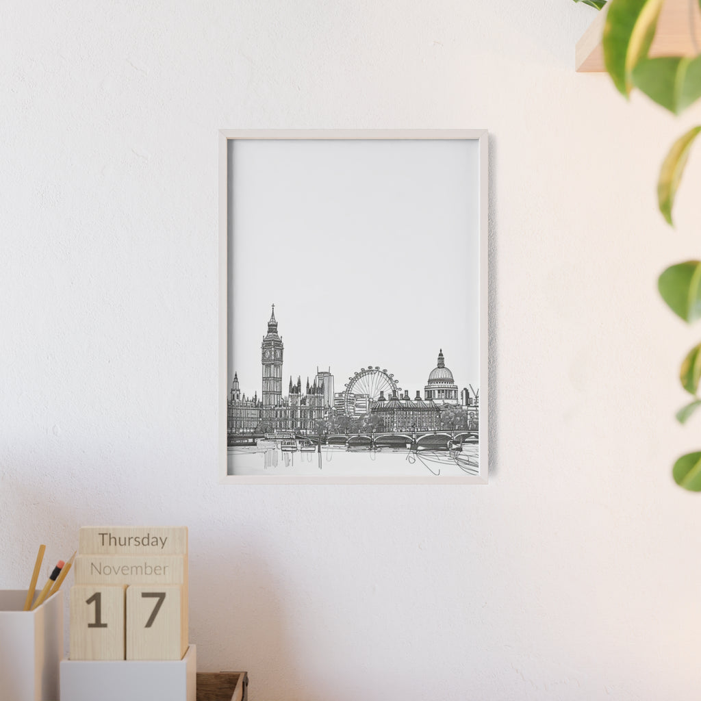 Chic Cityscape Posters with Wooden Frame, Urban Decor, Wall Art, Home Office Art, Gift for Art Lovers, Minimalist Design