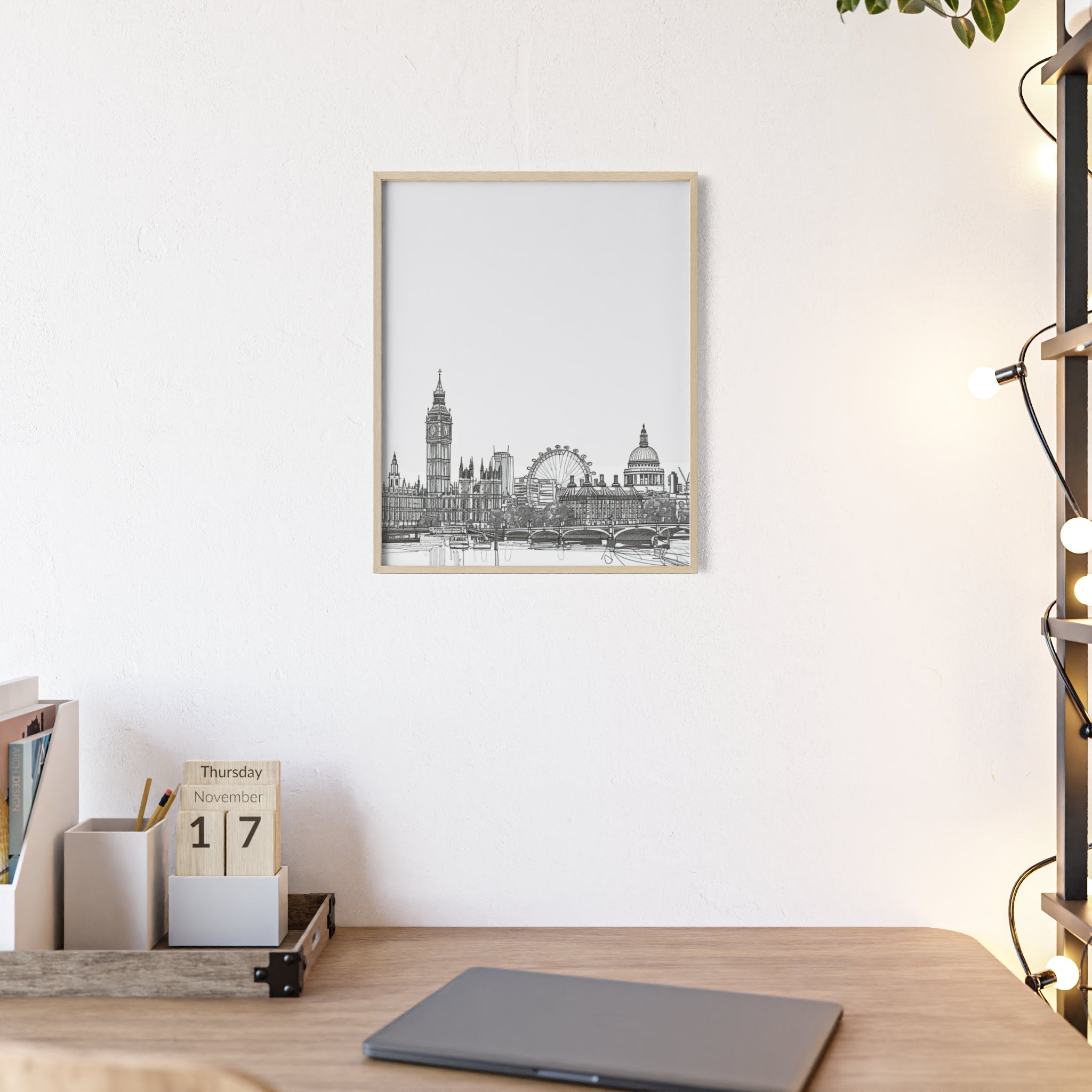 Chic Cityscape Posters with Wooden Frame, Urban Decor, Wall Art, Home Office Art, Gift for Art Lovers, Minimalist Design