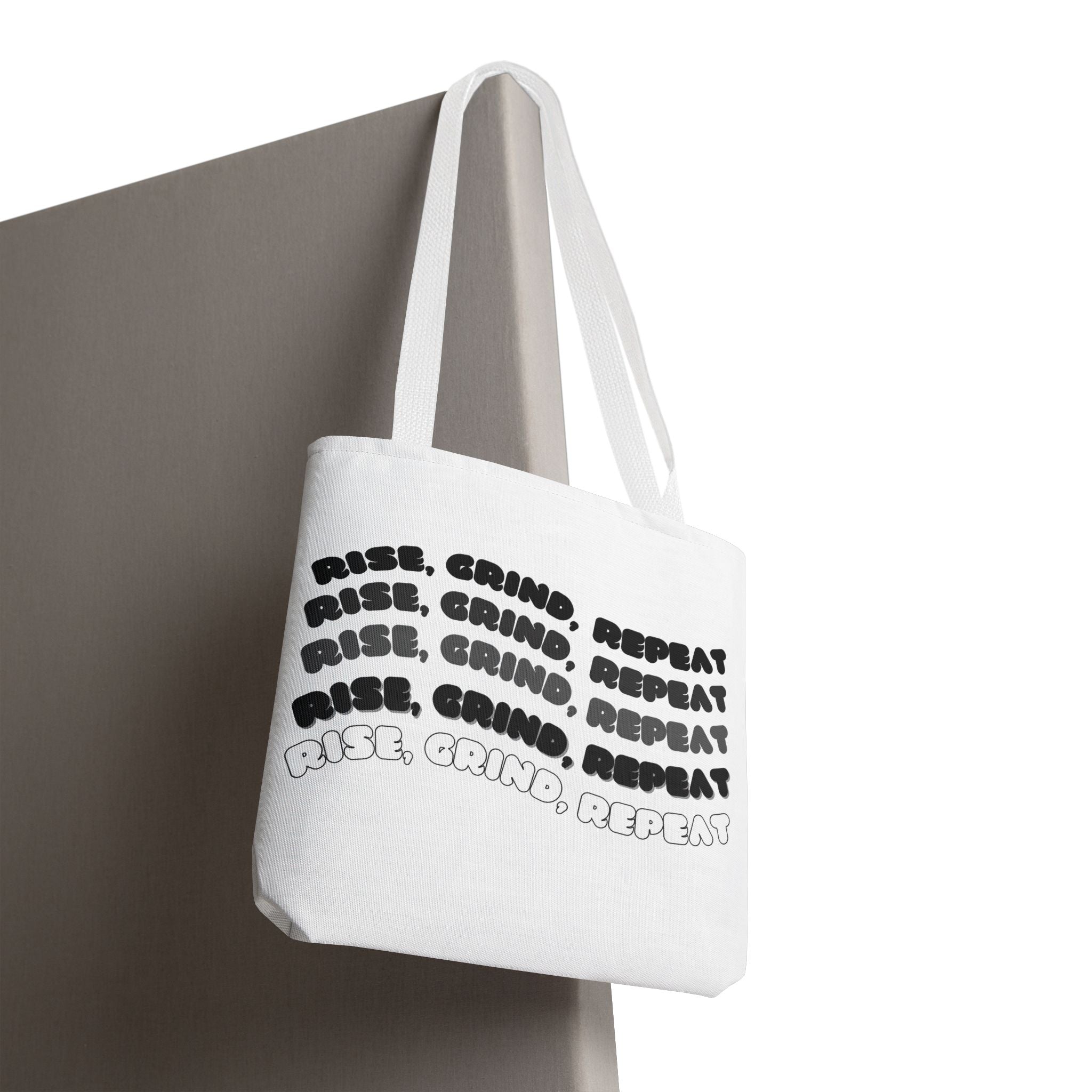 Motivierende Tote Bag - Stofftasche mit Spruch Rise Grind Repeat | Einkaufstasche Geschenk für Frauen, Studenten & Alltag