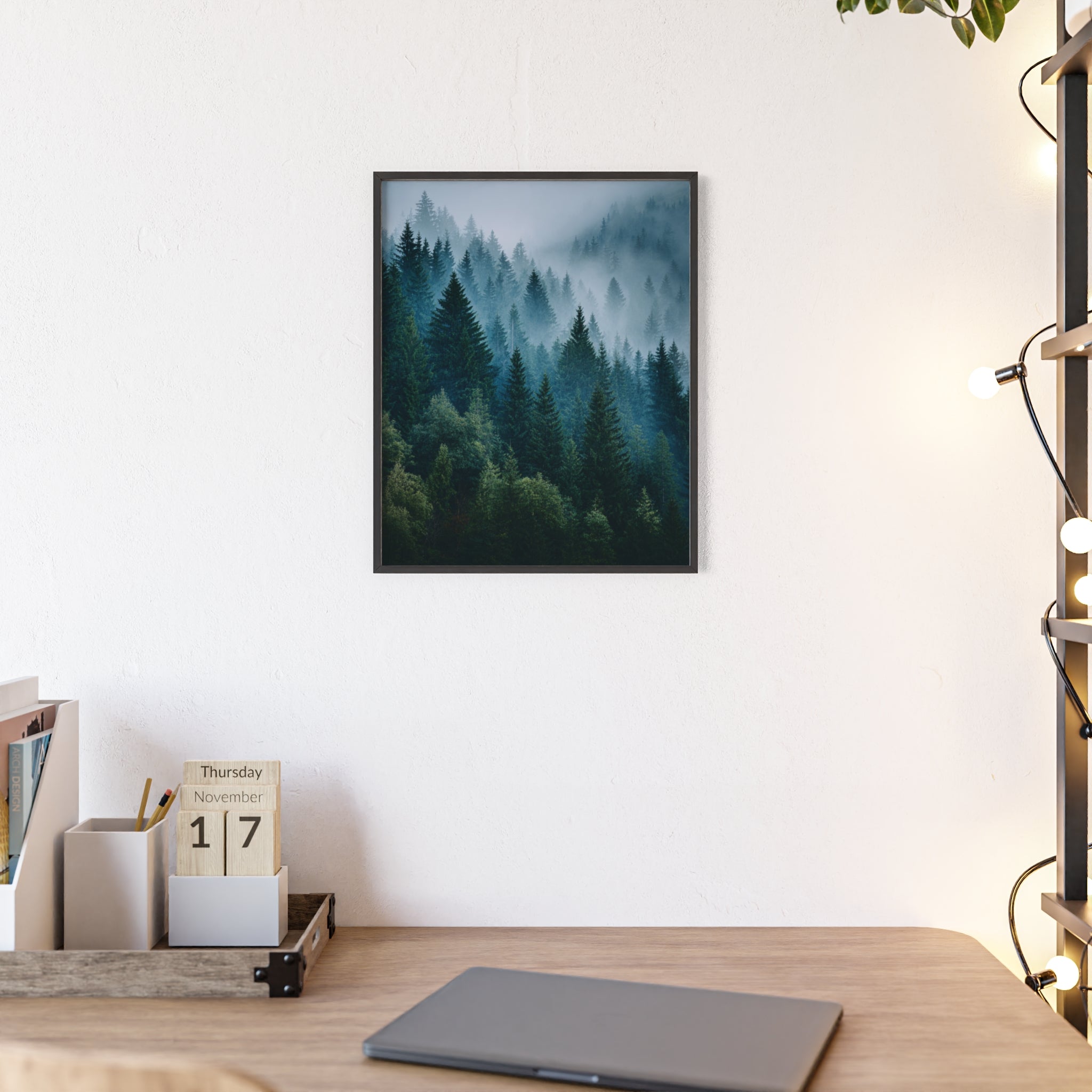 Wooden Frame Poster, Framed Art Print, Nature Wall Décor, Forest Landscape Art, Home Decor Gift, Rustic Bedroom Artwork