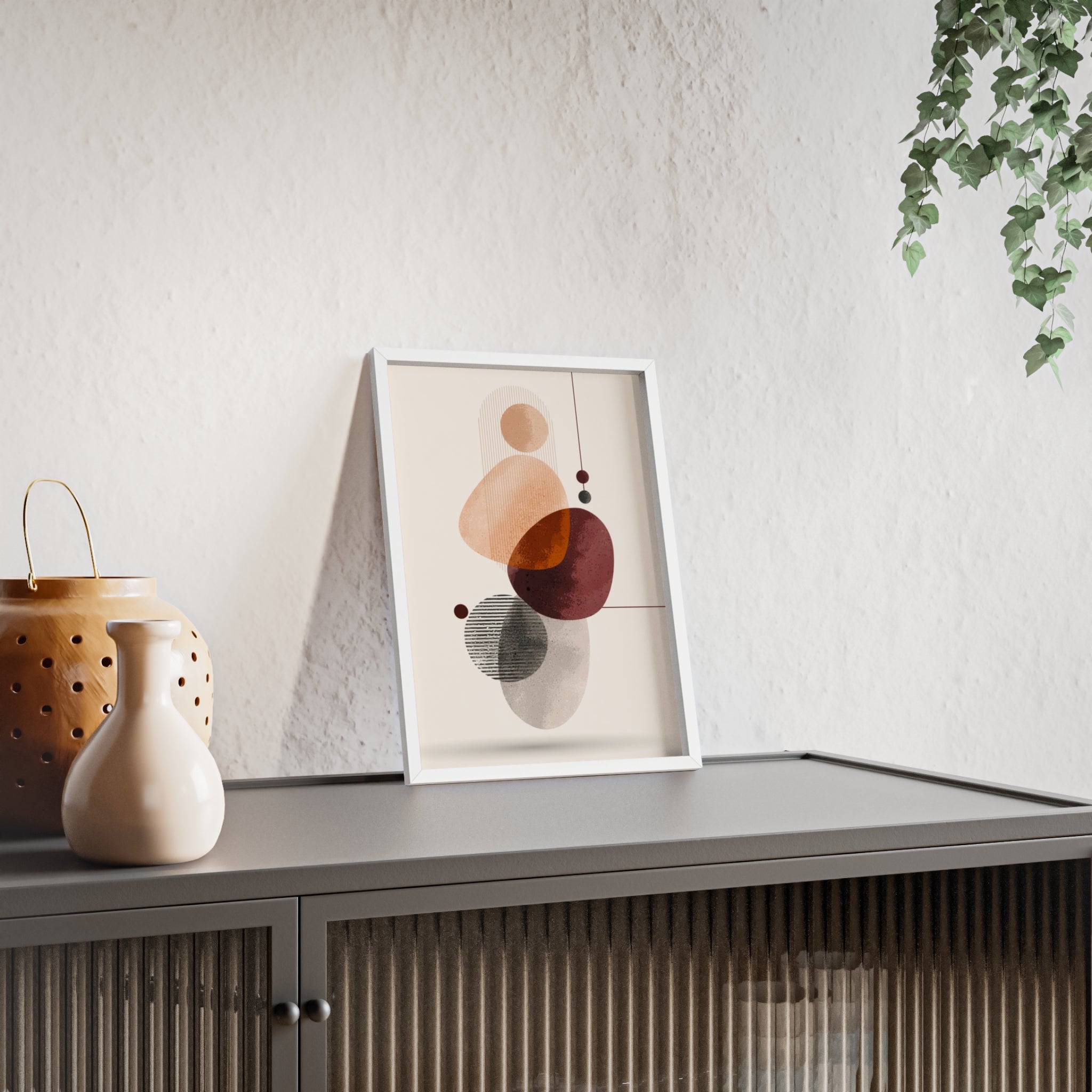 Modernes Abstraktes Kunstposter mit Holzrahmen | Boho Wanddeko | Minimalistische Wohnkultur | Galerie-Wandkunst | Einzigartiges Geschenk