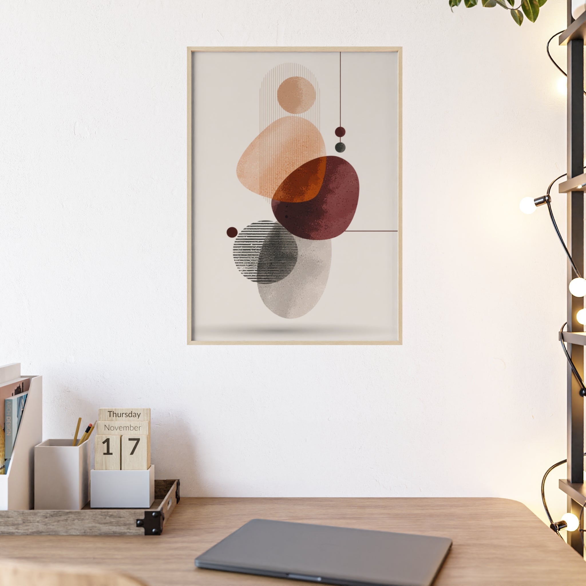 Modernes Abstraktes Kunstposter mit Holzrahmen | Boho Wanddeko | Minimalistische Wohnkultur | Galerie-Wandkunst | Einzigartiges Geschenk