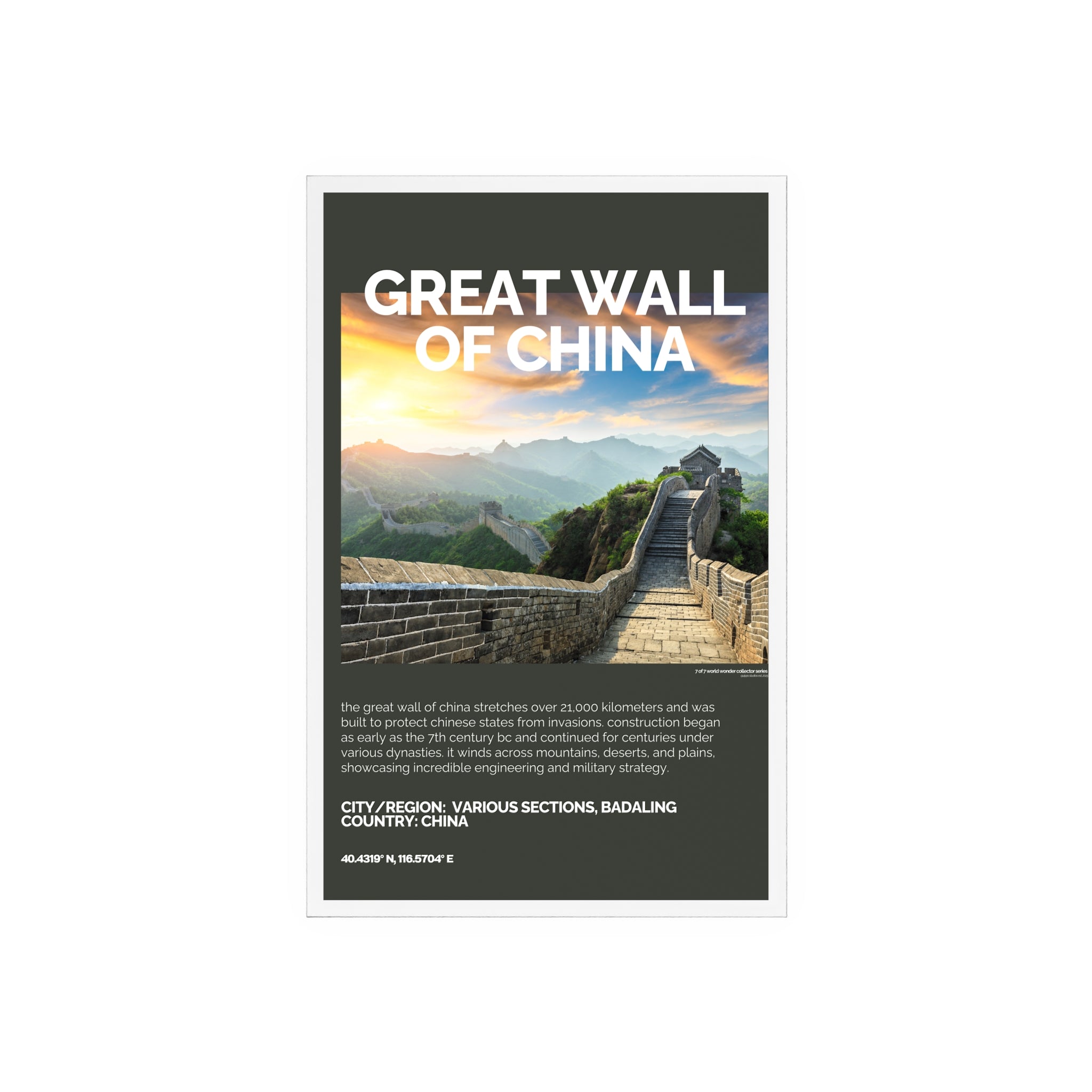 Große Mauer von China Acrylschild mit Holzständer | Sammlerstück & Geschenk - World Wonder Collector Series