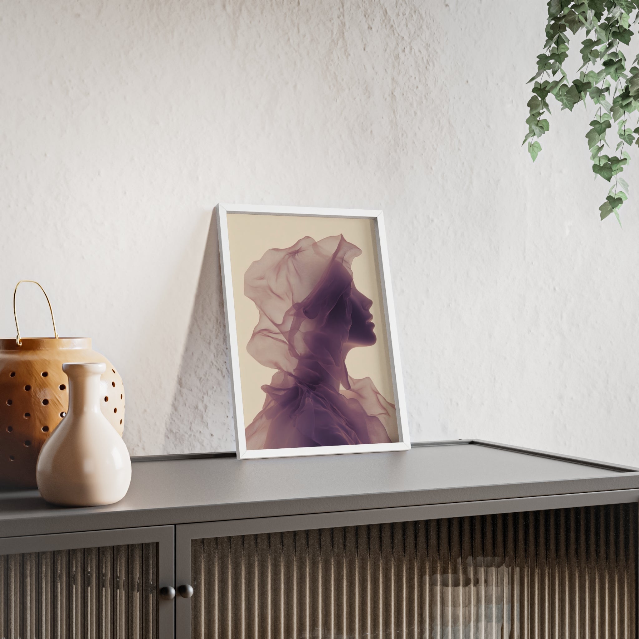 Between Dreams and Skin | Futuristisches Boho Kunstposter im Holzrahmen | Moderne Wanddeko für Wohnzimmer, Schlafzimmer & Büro