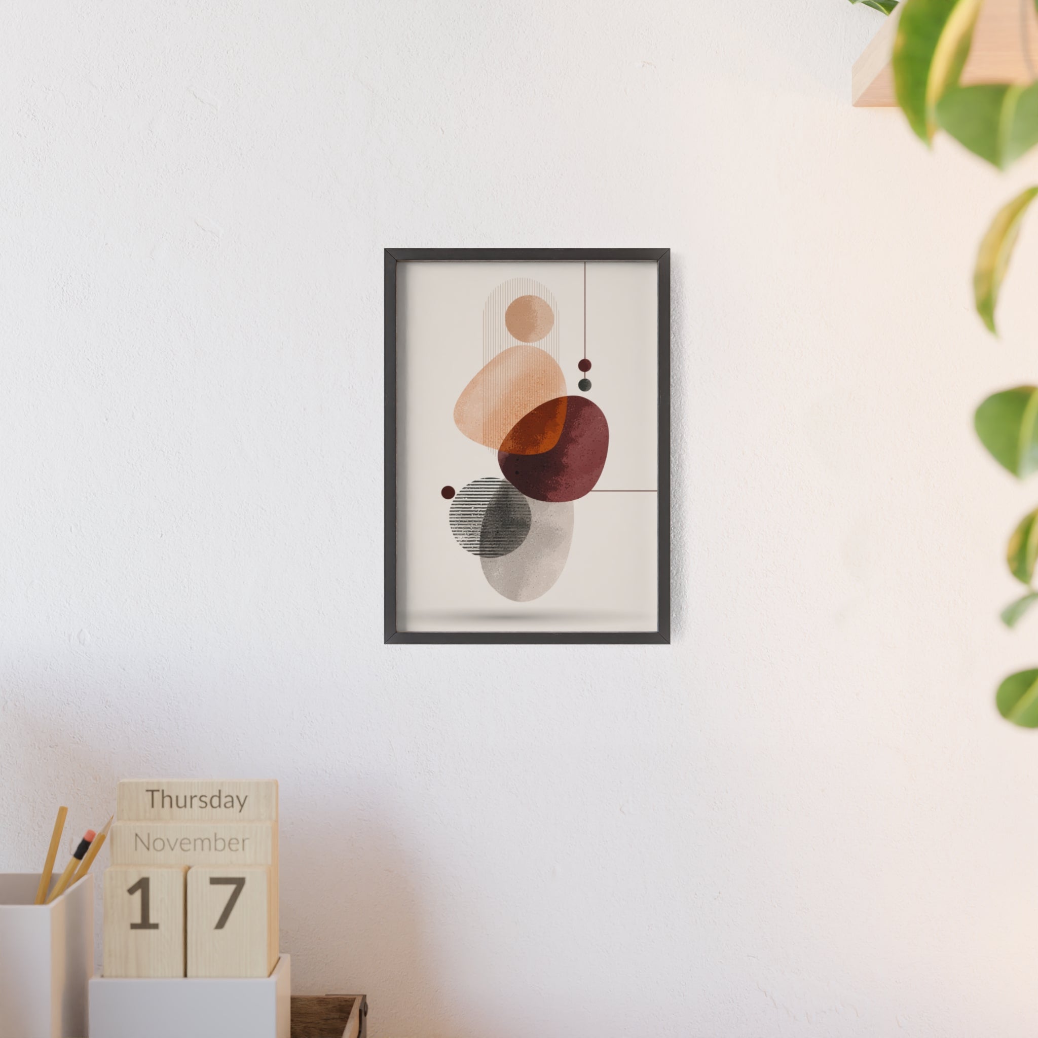 Modernes Abstraktes Kunstposter mit Holzrahmen | Boho Wanddeko | Minimalistische Wohnkultur | Galerie-Wandkunst | Einzigartiges Geschenk