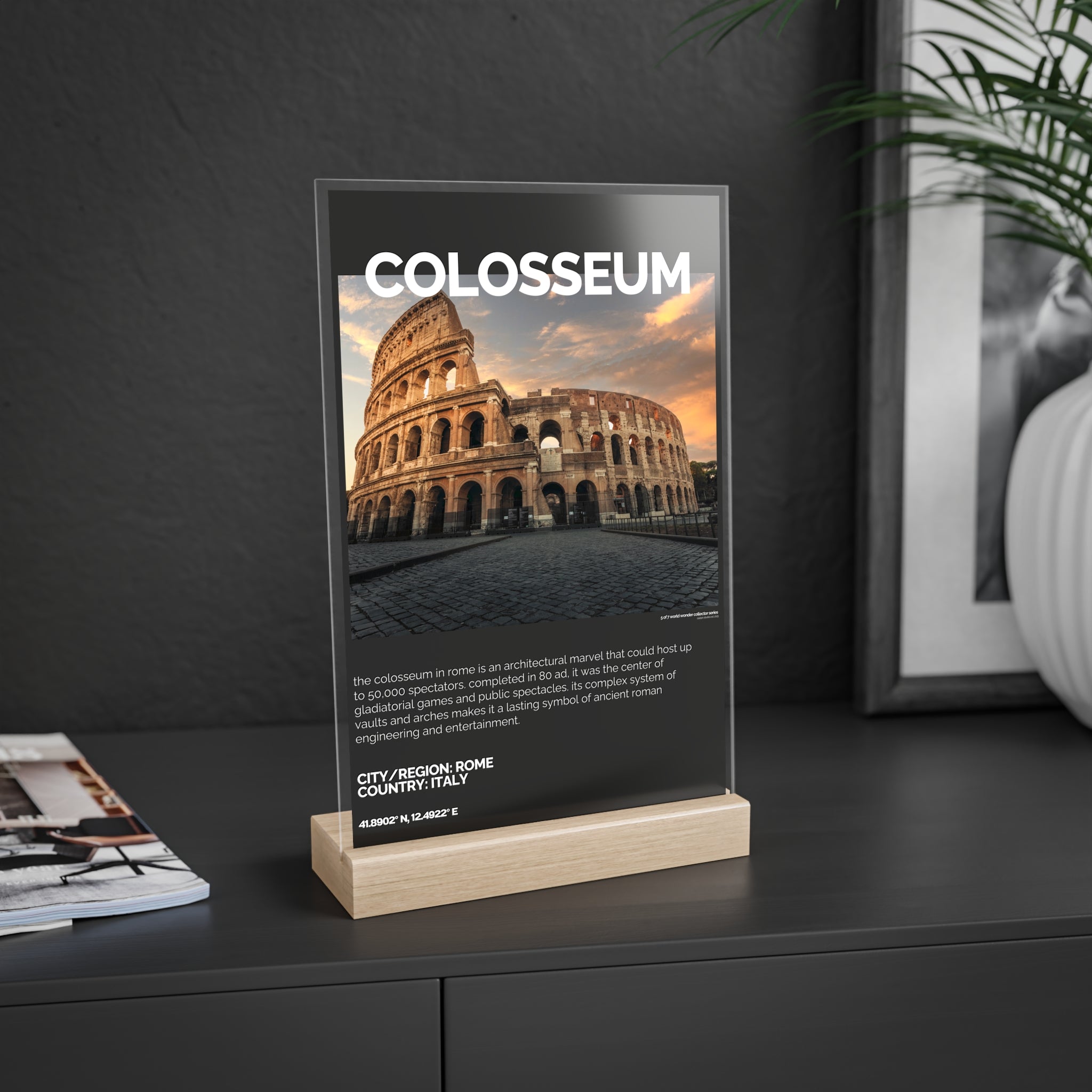 Kolosseum Acrylschild mit Holzständer | Sammlerstück & Geschenk - World Wonder Collector Series