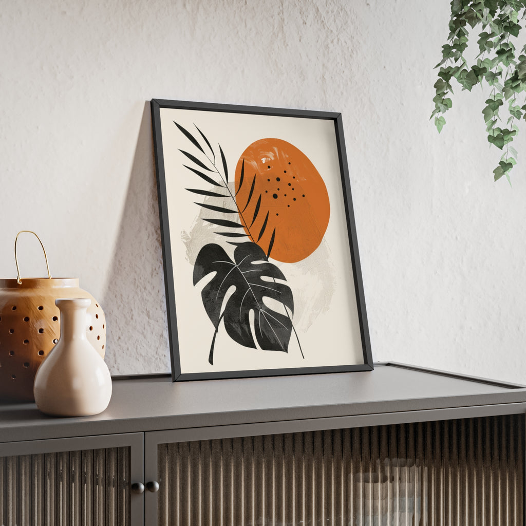 Modern Botanical Art Print with Wooden Frame, Tropical Wall Decor, Housewarming Gift, Minimalist Home Art, Nature-Inspired Design