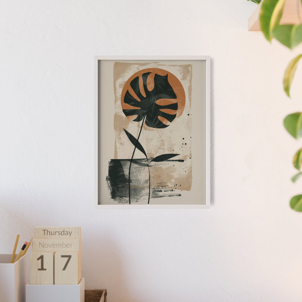Modern Botanical Art Poster with Wooden Frame, Wall Decor, Minimalist Home Accent, Gift for Plant Lovers, Living Room Decor