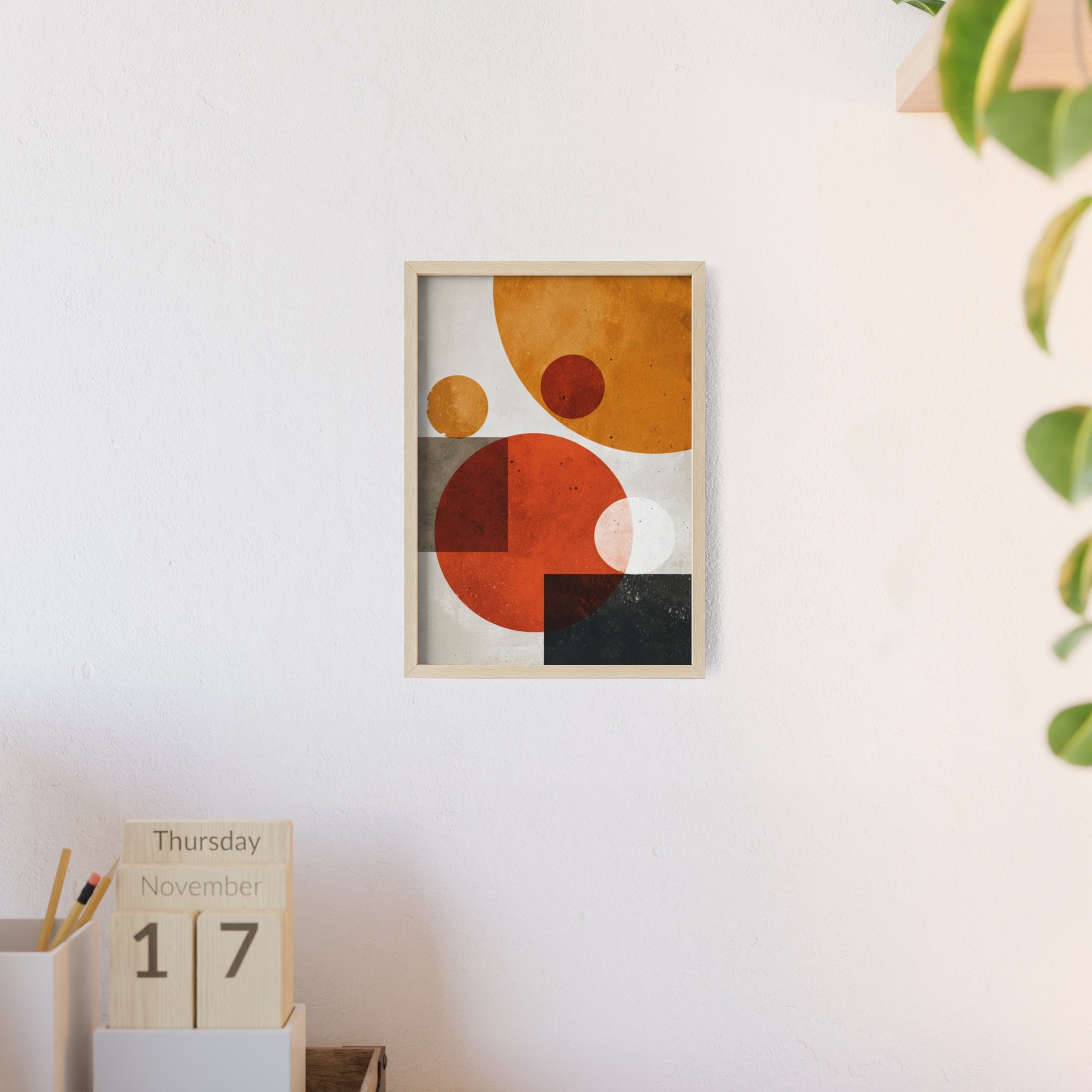 Abstraktes Geometrisches Kunstposter im Holzrahmen | Moderne Wanddeko, Minimalistisches Wohnzimmer & Büro, Boho Wandkunst