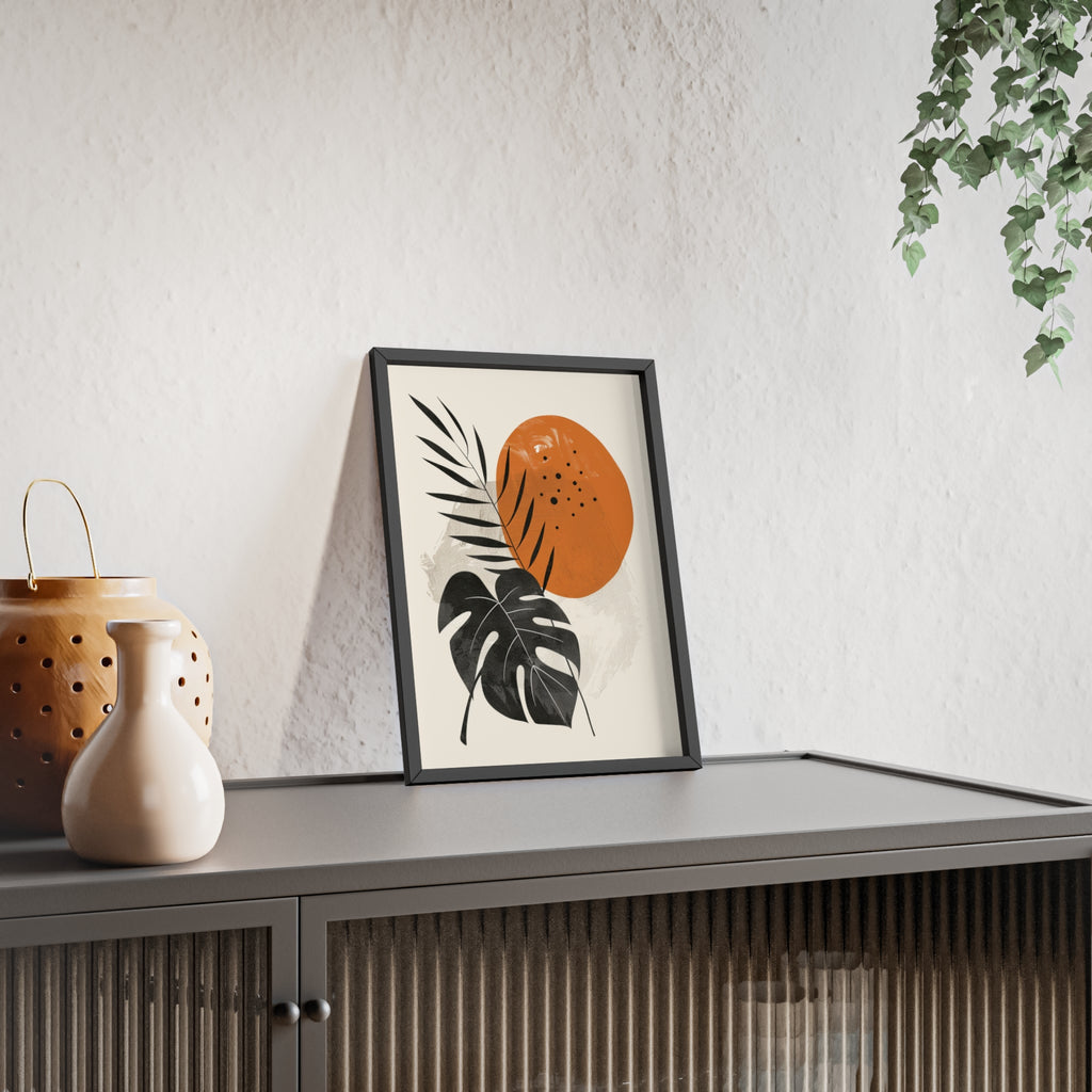 Modern Botanical Art Print with Wooden Frame, Tropical Wall Decor, Housewarming Gift, Minimalist Home Art, Nature-Inspired Design
