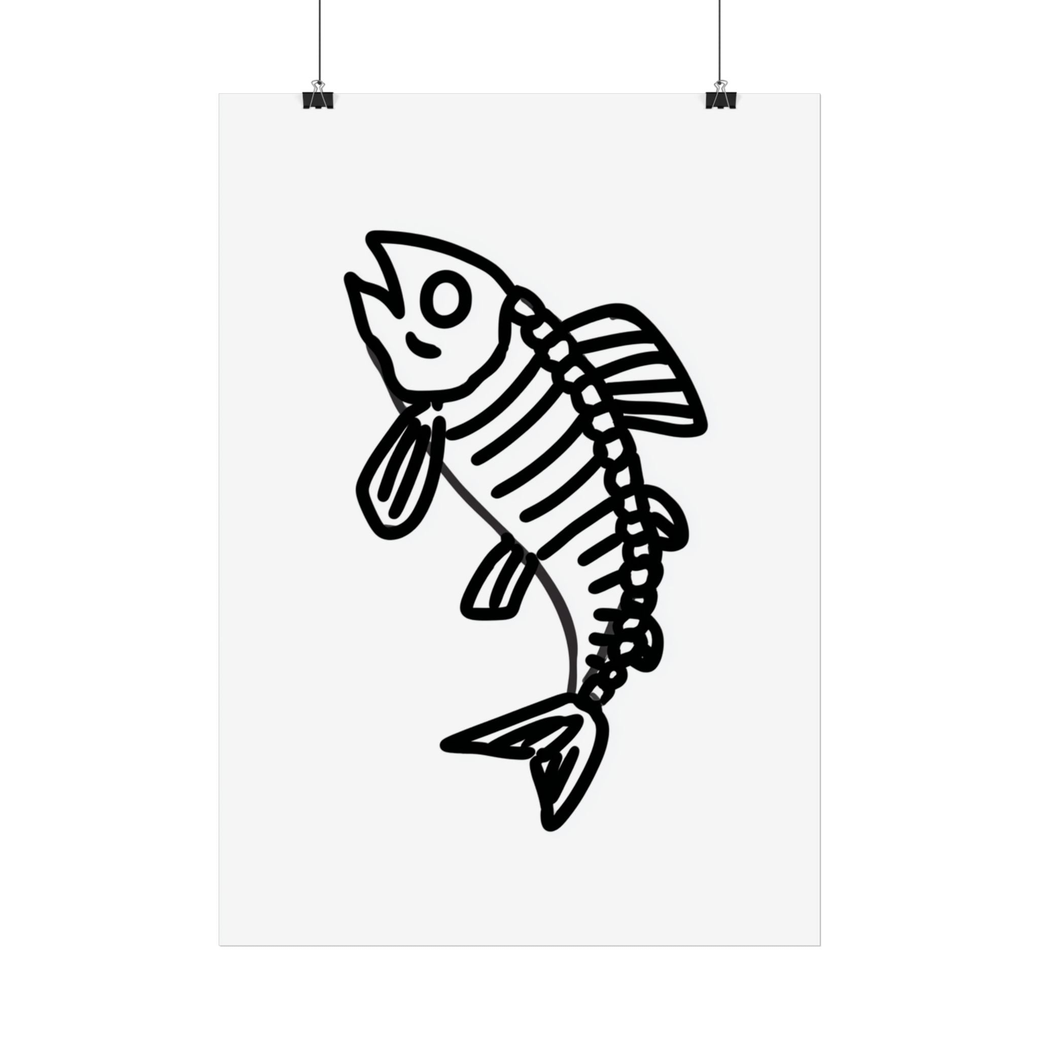 Minimalistisches Poster Fischskelett | Nautische Wanddeko |Schwarz Weiß Fisch Kunst Druck | Moderne Küche & Wohnzimmer Wandbild