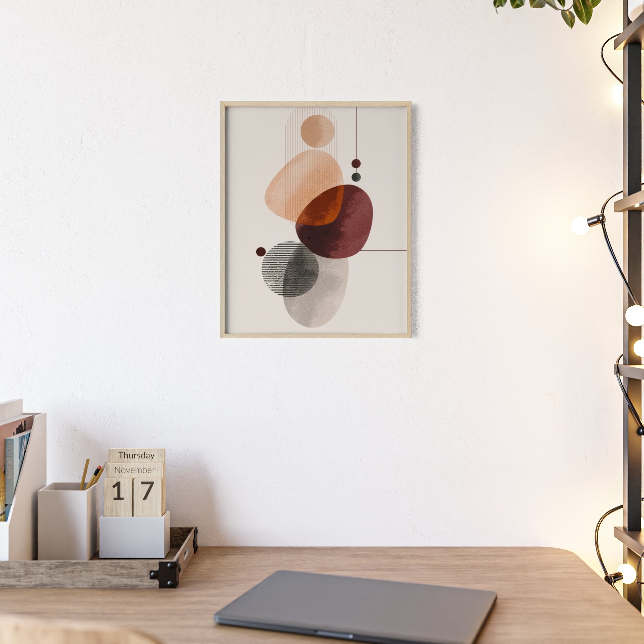 Modernes Abstraktes Kunstposter mit Holzrahmen | Boho Wanddeko | Minimalistische Wohnkultur | Galerie-Wandkunst | Einzigartiges Geschenk