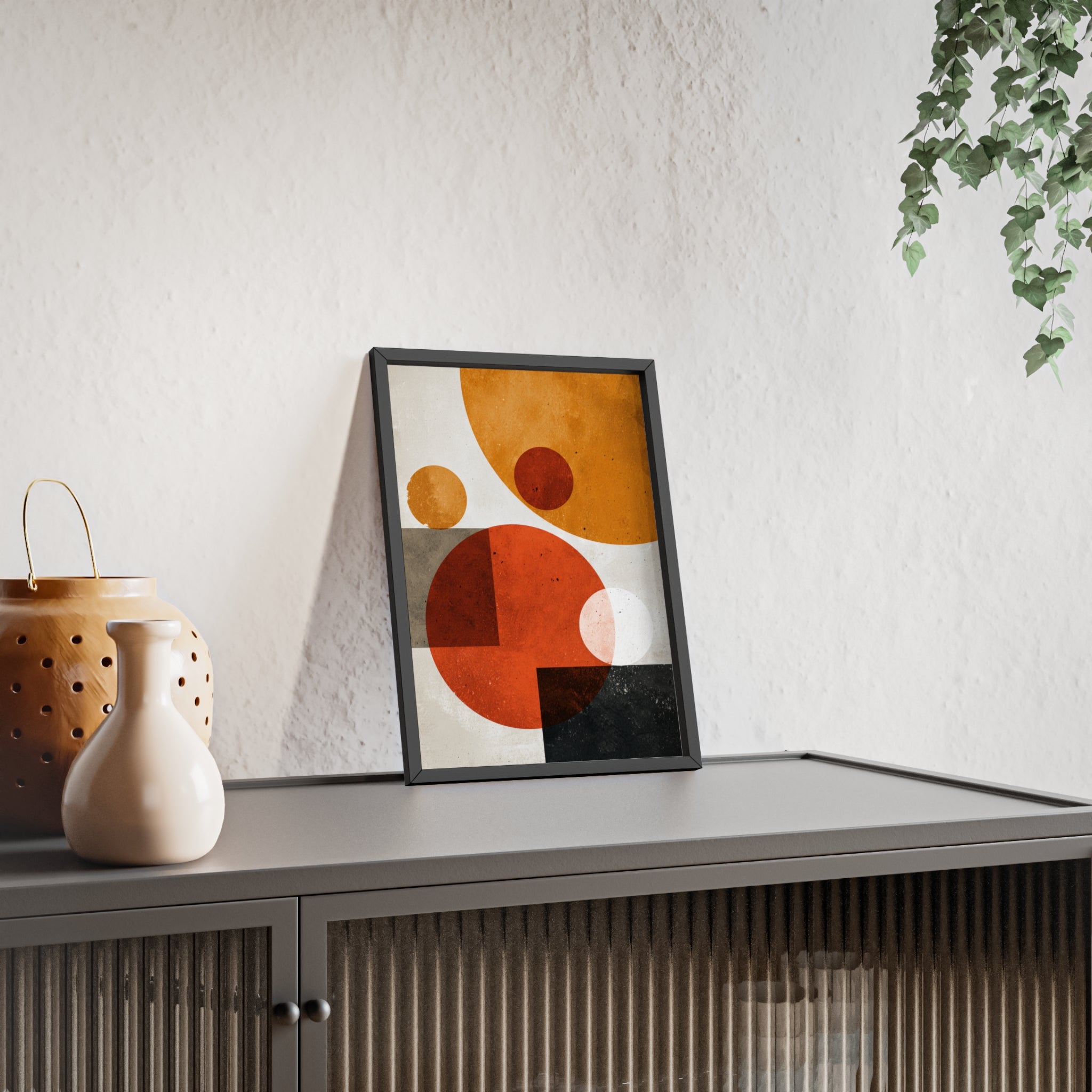 Abstraktes Geometrisches Kunstposter im Holzrahmen | Moderne Wanddeko, Minimalistisches Wohnzimmer & Büro, Boho Wandkunst