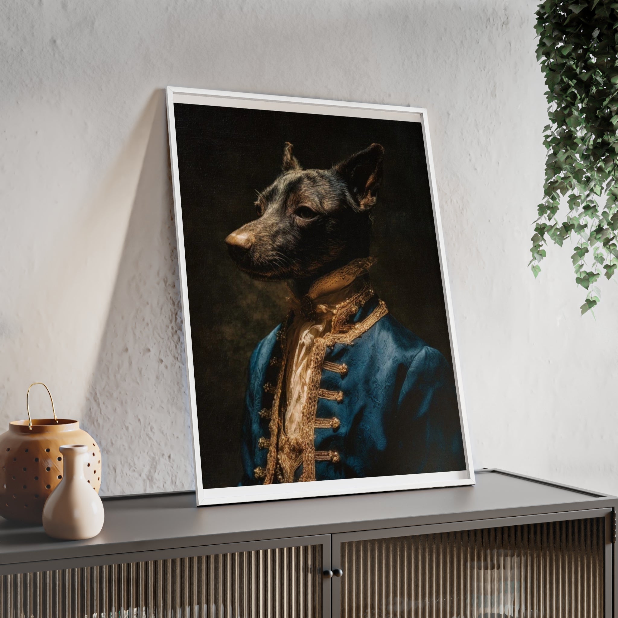 Elegant Framed Dog Portrait, Stylish Wall Decor for Dog Lovers, Unique Gift for Pet Owners, Home Decoration, Modern Art