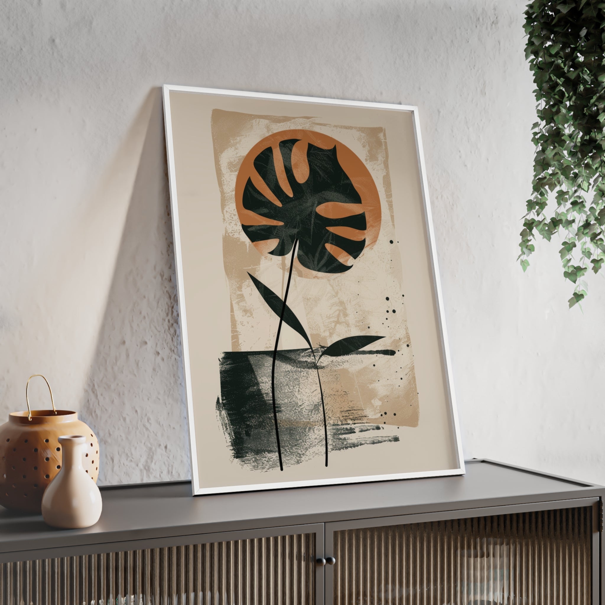 Modern Botanical Art Poster with Wooden Frame, Wall Decor, Minimalist Home Accent, Gift for Plant Lovers, Living Room Decor