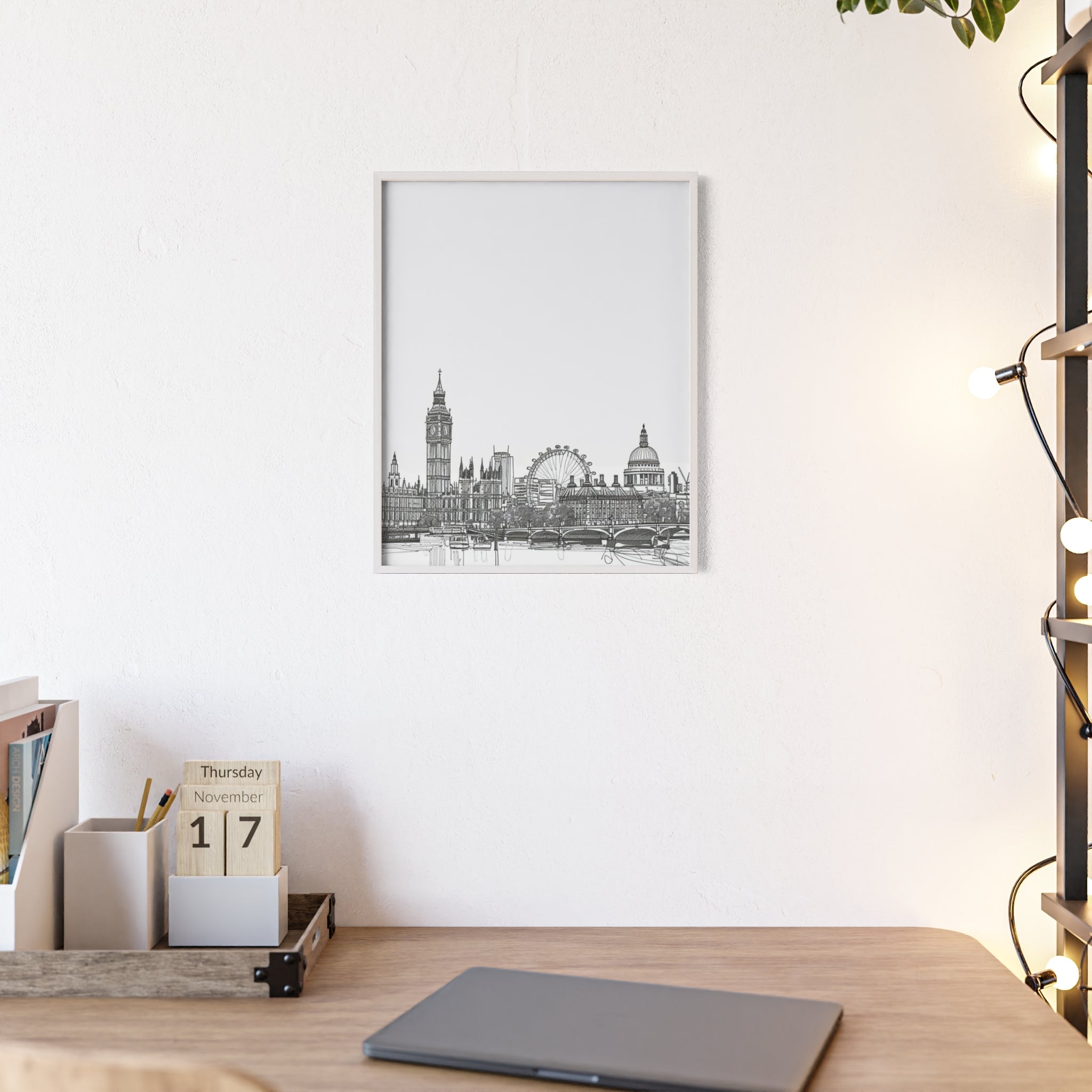 Chic Cityscape Posters with Wooden Frame, Urban Decor, Wall Art, Home Office Art, Gift for Art Lovers, Minimalist Design