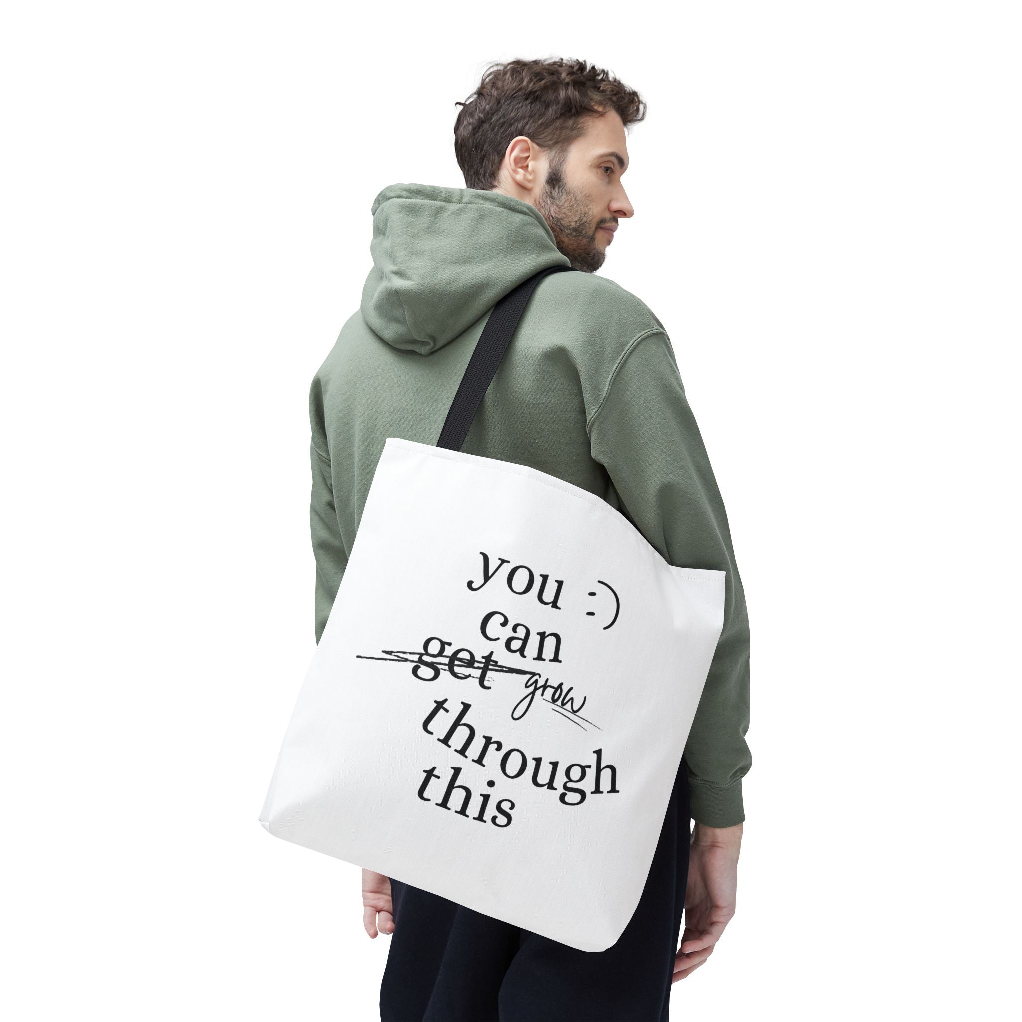 Motivierende Tote Bag - Stofftasche mit Spruch You Can Grow Through This | Einkaufstasche Geschenk für Frauen, Studenten & Alltag