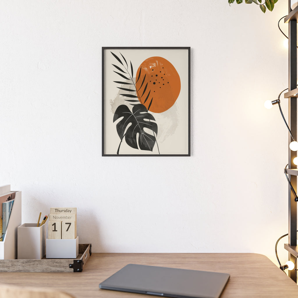 Modern Botanical Art Print with Wooden Frame, Tropical Wall Decor, Housewarming Gift, Minimalist Home Art, Nature-Inspired Design
