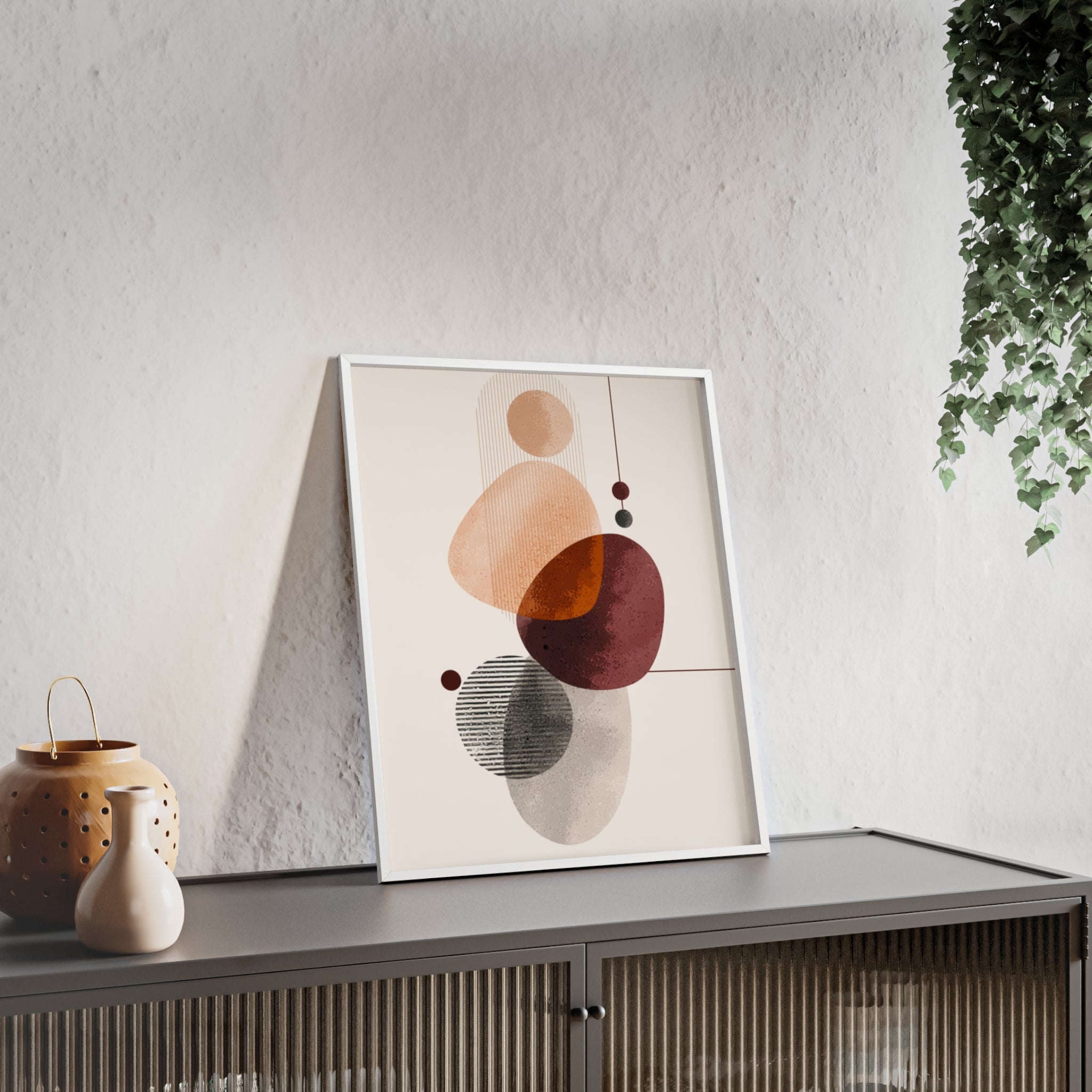 Modernes Abstraktes Kunstposter mit Holzrahmen | Boho Wanddeko | Minimalistische Wohnkultur | Galerie-Wandkunst | Einzigartiges Geschenk