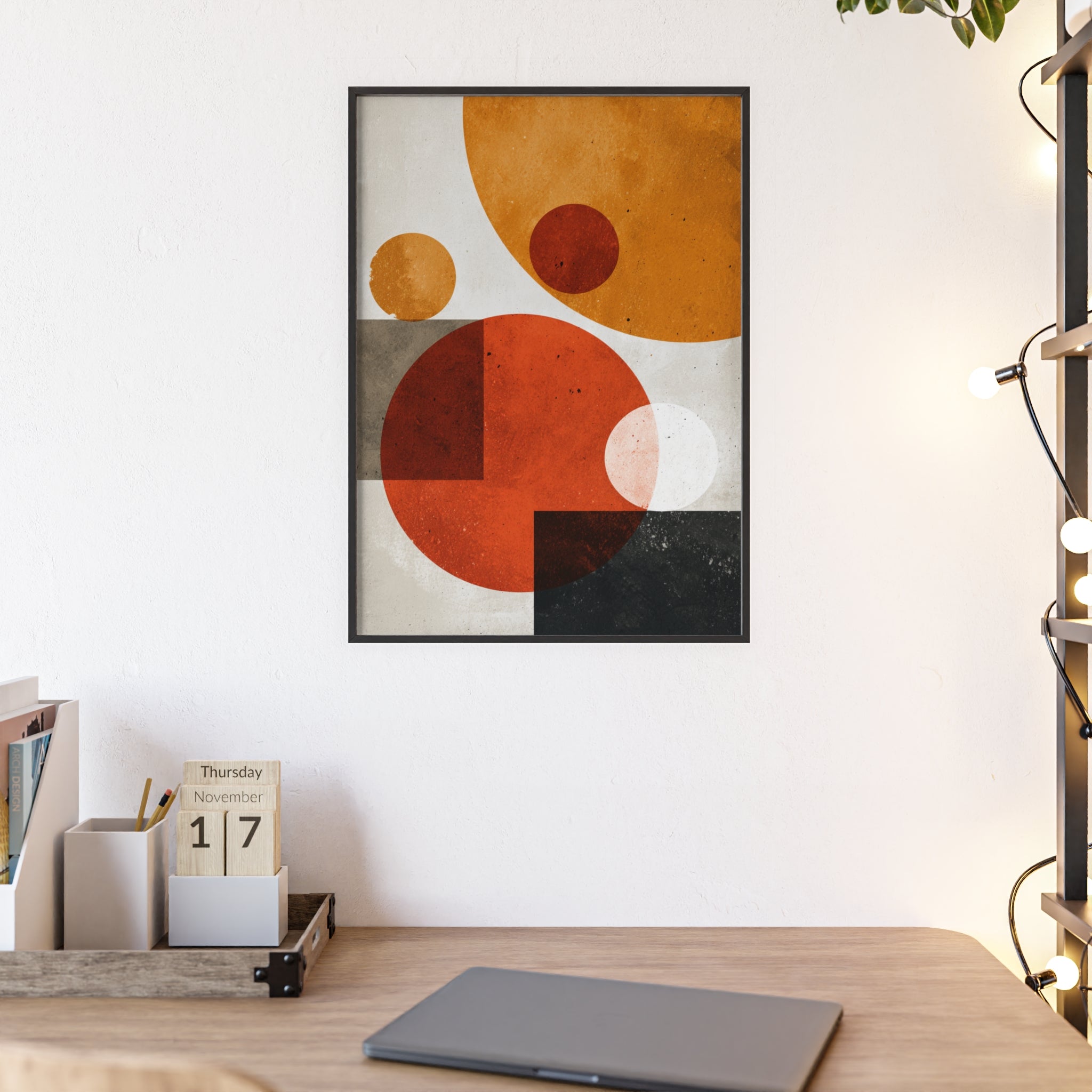 Abstraktes Geometrisches Kunstposter im Holzrahmen | Moderne Wanddeko, Minimalistisches Wohnzimmer & Büro, Boho Wandkunst