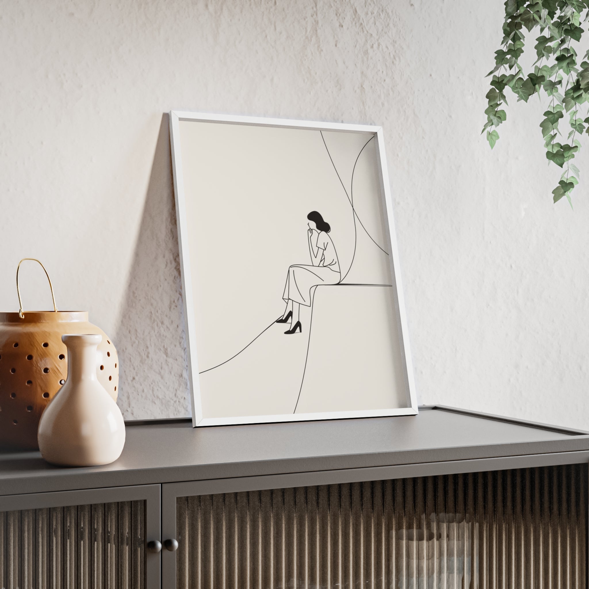 Minimalist Framed Art Print, Modern Wall Decor, Female Line Drawing, Elegant Home Art, Gift for Her