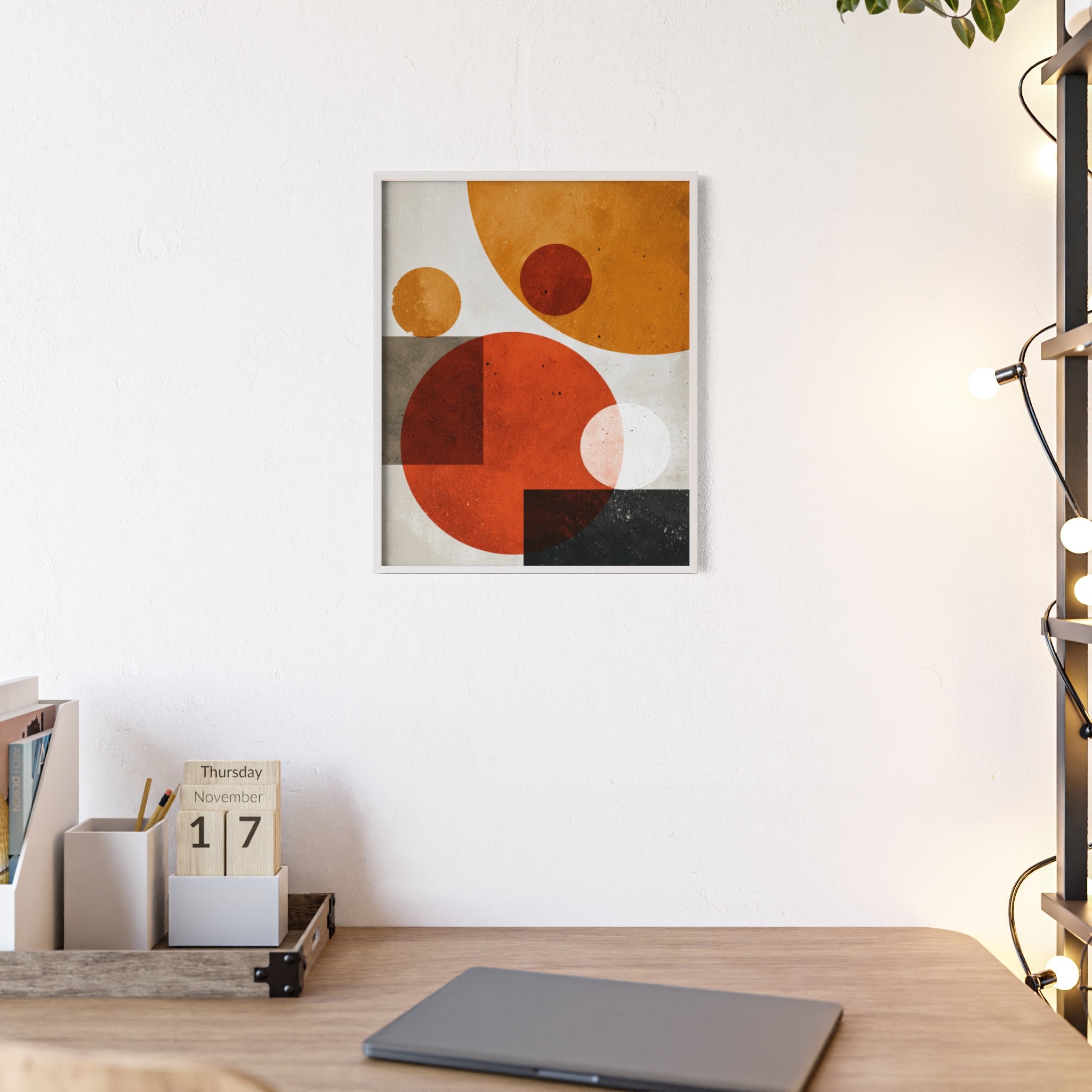 Abstraktes Geometrisches Kunstposter im Holzrahmen | Moderne Wanddeko, Minimalistisches Wohnzimmer & Büro, Boho Wandkunst