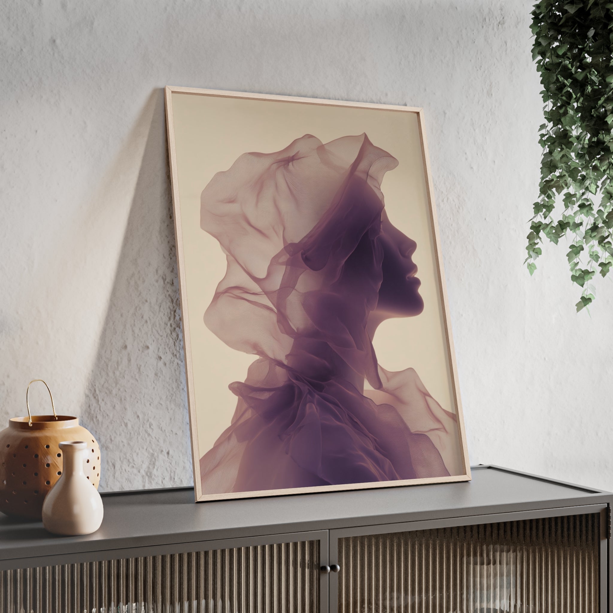 Between Dreams and Skin | Futuristisches Boho Kunstposter im Holzrahmen | Moderne Wanddeko für Wohnzimmer, Schlafzimmer & Büro