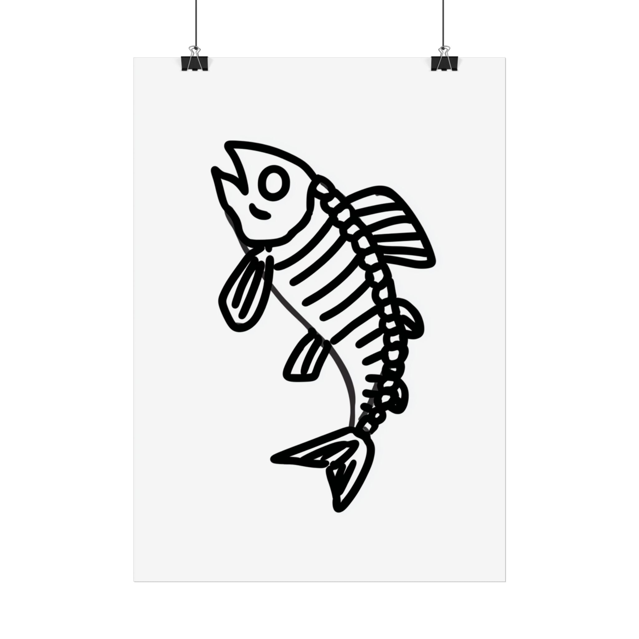 Minimalistisches Poster Fischskelett | Nautische Wanddeko |Schwarz Weiß Fisch Kunst Druck | Moderne Küche & Wohnzimmer Wandbild