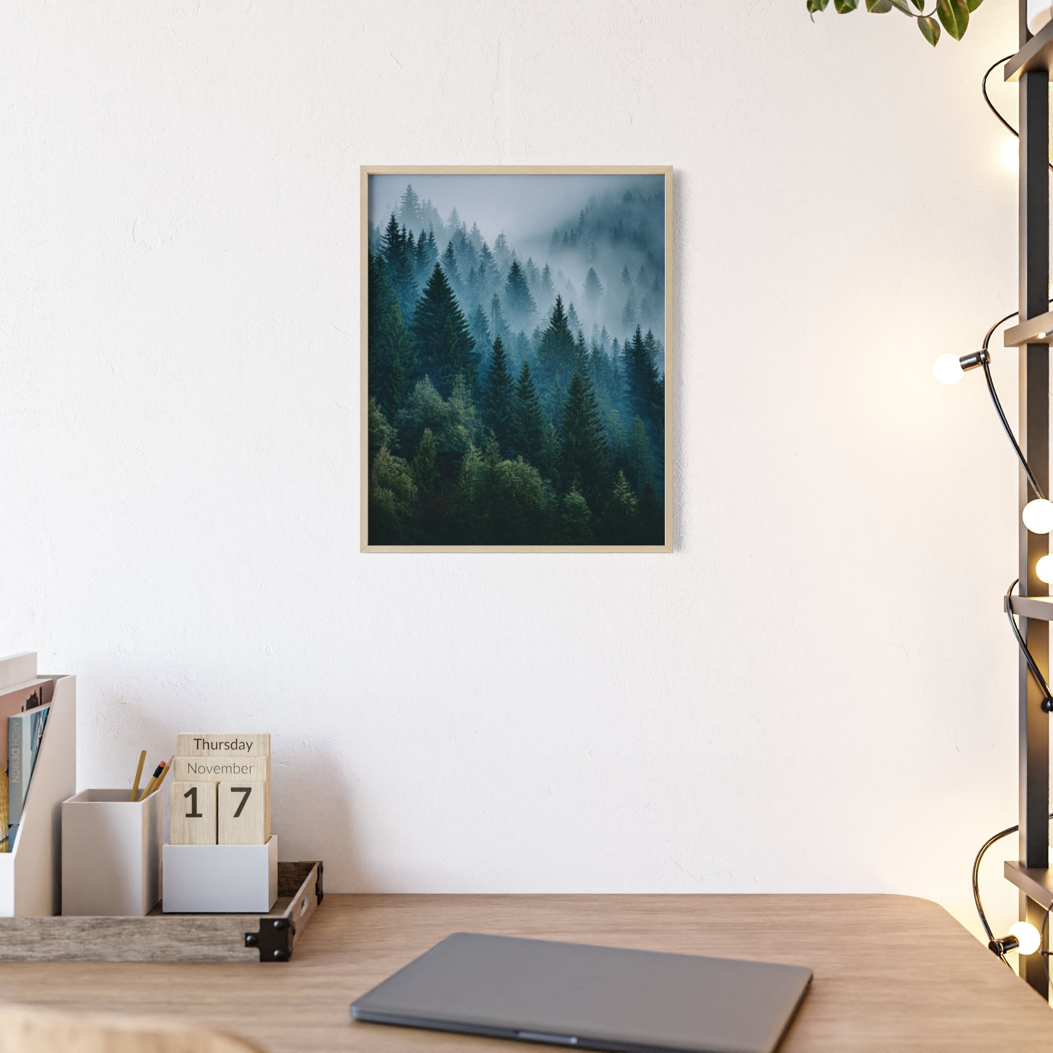 Wooden Frame Poster, Framed Art Print, Nature Wall Décor, Forest Landscape Art, Home Decor Gift, Rustic Bedroom Artwork