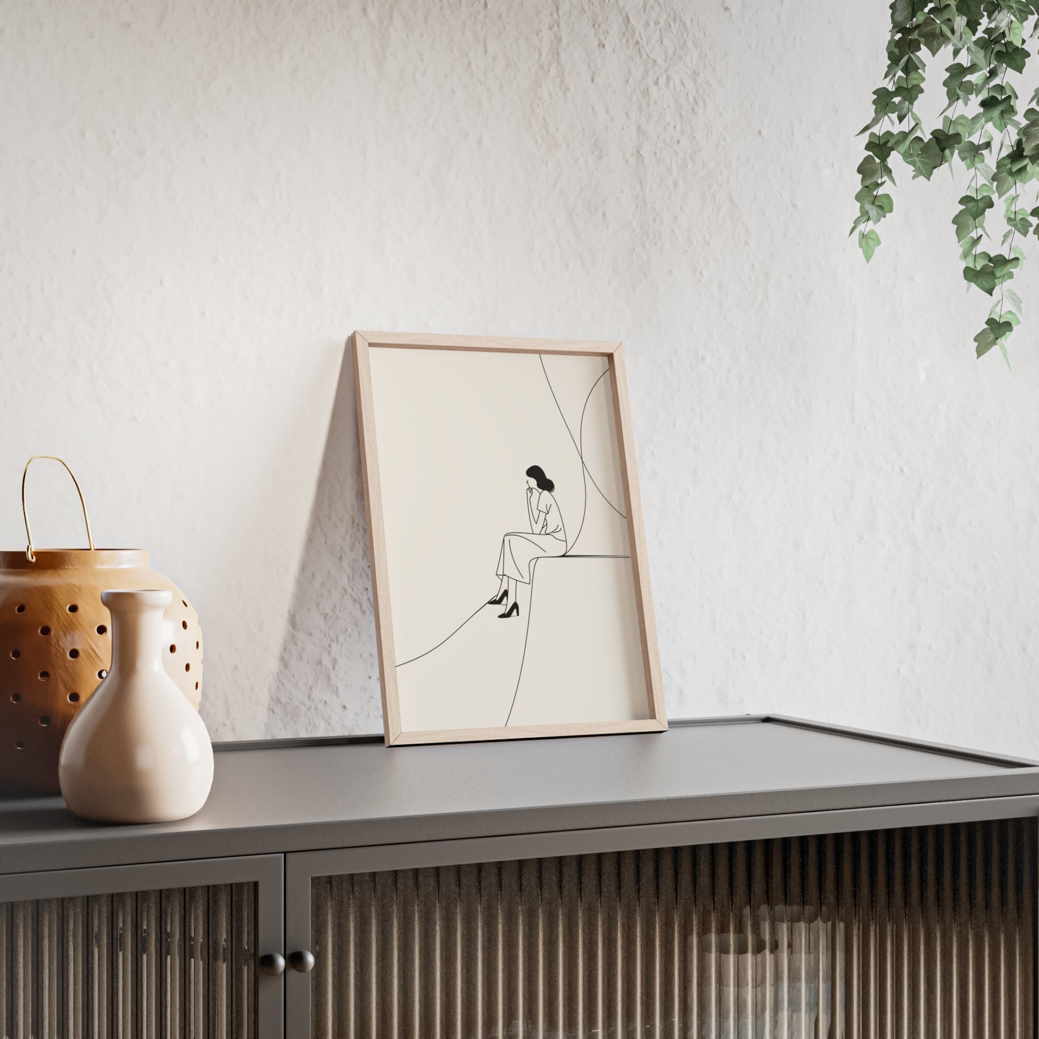 Minimalist Framed Art Print, Modern Wall Decor, Female Line Drawing, Elegant Home Art, Gift for Her