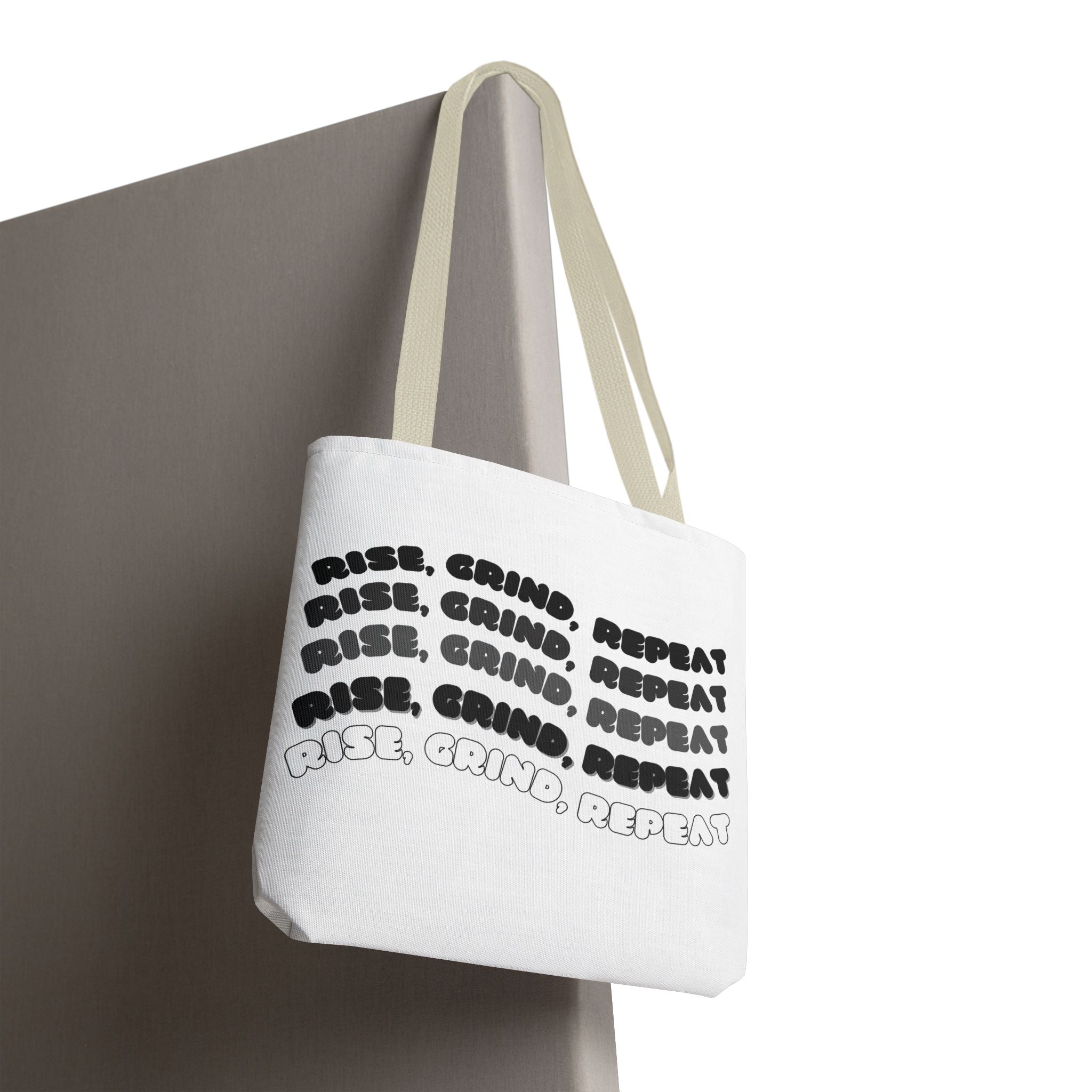 Motivierende Tote Bag - Stofftasche mit Spruch Rise Grind Repeat | Einkaufstasche Geschenk für Frauen, Studenten & Alltag
