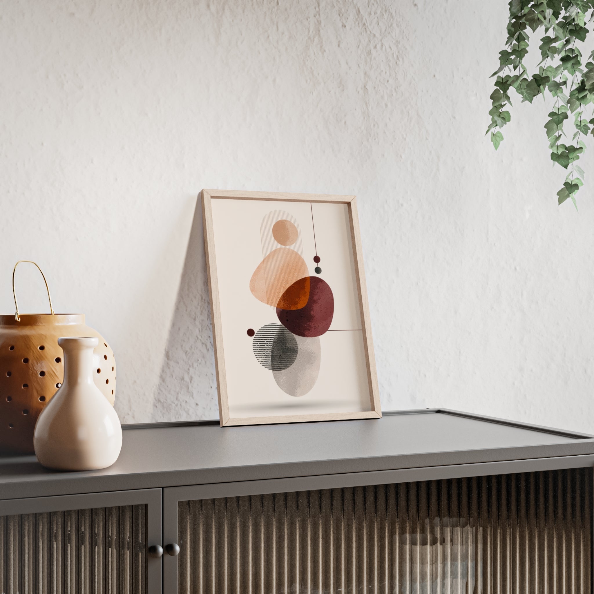 Modernes Abstraktes Kunstposter mit Holzrahmen | Boho Wanddeko | Minimalistische Wohnkultur | Galerie-Wandkunst | Einzigartiges Geschenk