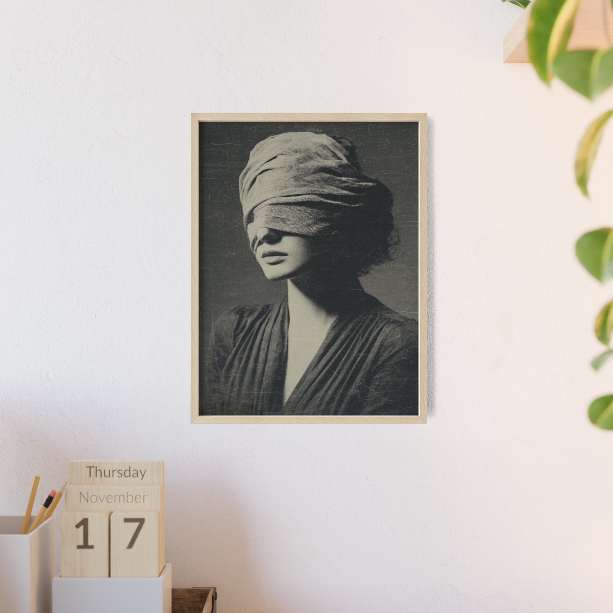 Mystisches Frauenportrait Kunstposter im Holzrahmen | Moderne Wanddeko, Minimalistisches Wohnzimmer & Büro, Boho Wandkunst