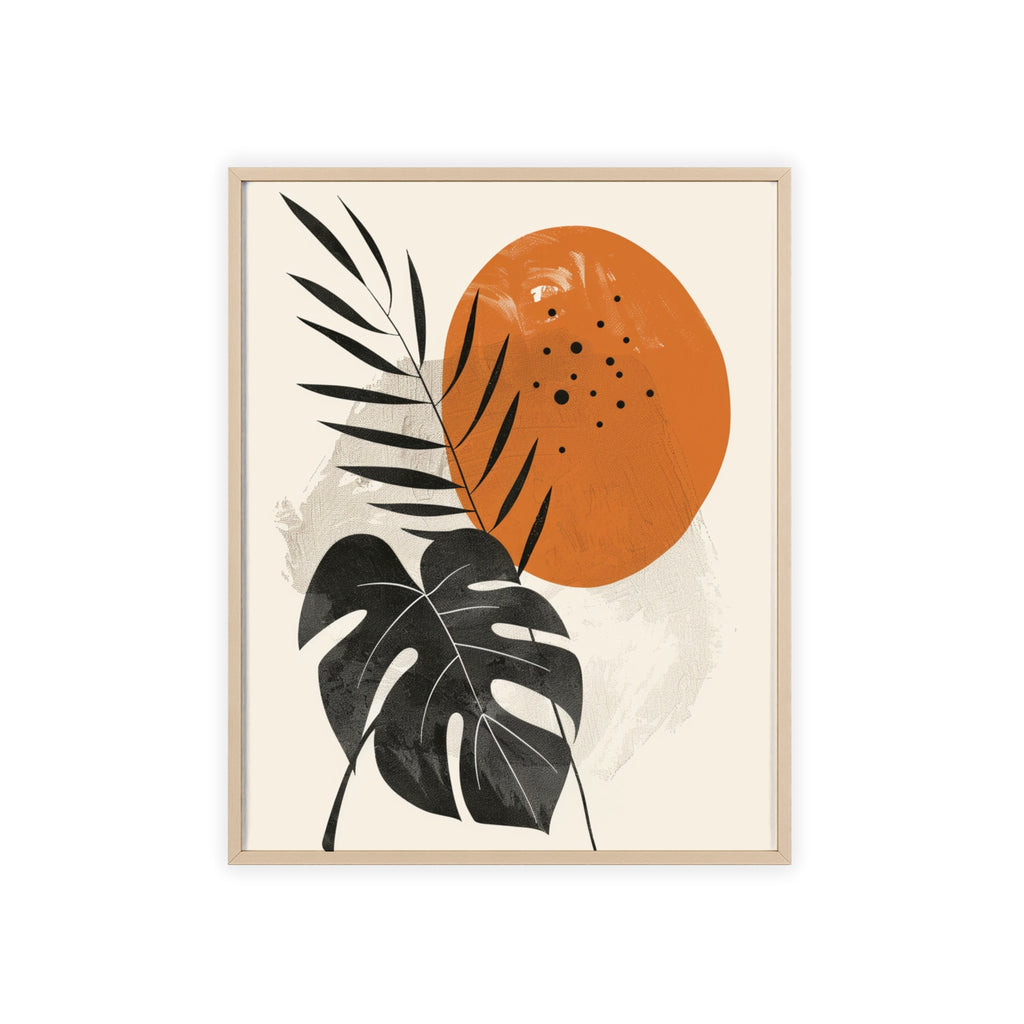 Modern Botanical Art Print with Wooden Frame, Tropical Wall Decor, Housewarming Gift, Minimalist Home Art, Nature-Inspired Design