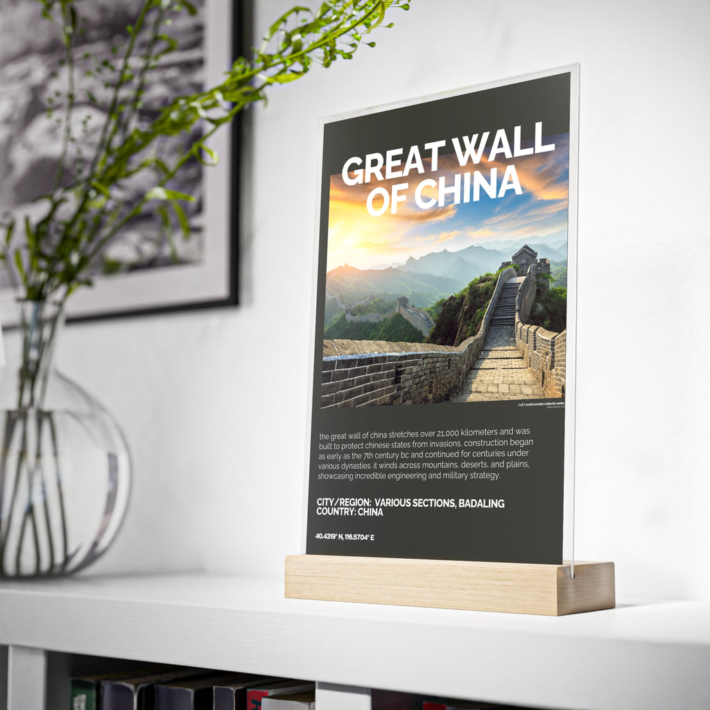 Große Mauer von China Acrylschild mit Holzständer | Sammlerstück & Geschenk - World Wonder Collector Series