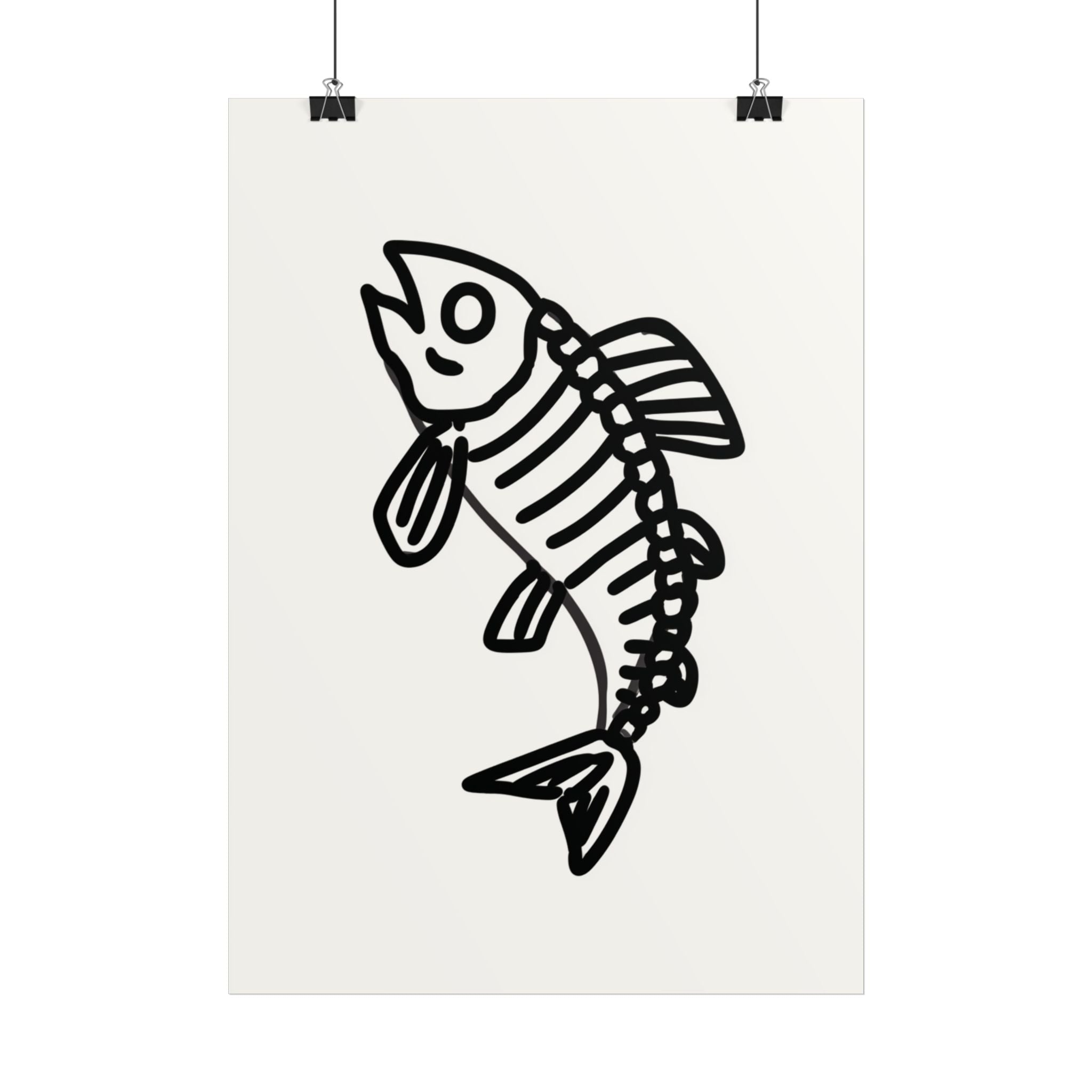 Minimalistisches Poster Fischskelett | Nautische Wanddeko |Schwarz Weiß Fisch Kunst Druck | Moderne Küche & Wohnzimmer Wandbild