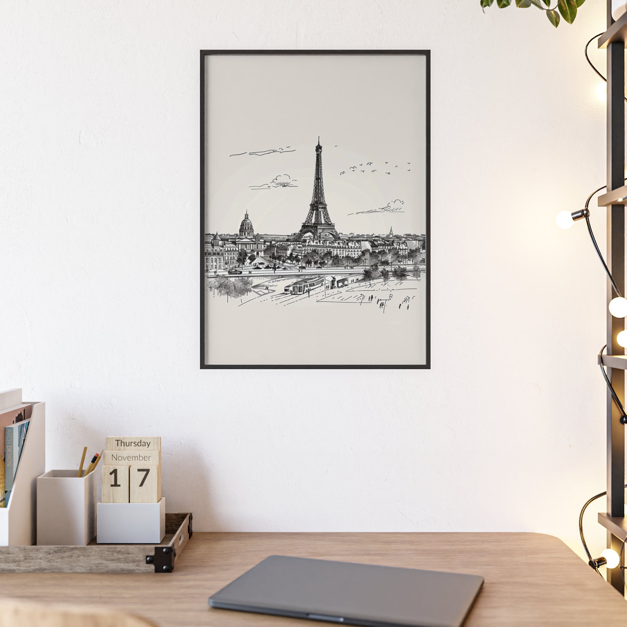 Eiffel Tower Framed Art, Elegant Wall Decor, Vintage Paris Print, Home Decoration, Gift for Travel Lovers, Romantic Room Artwork